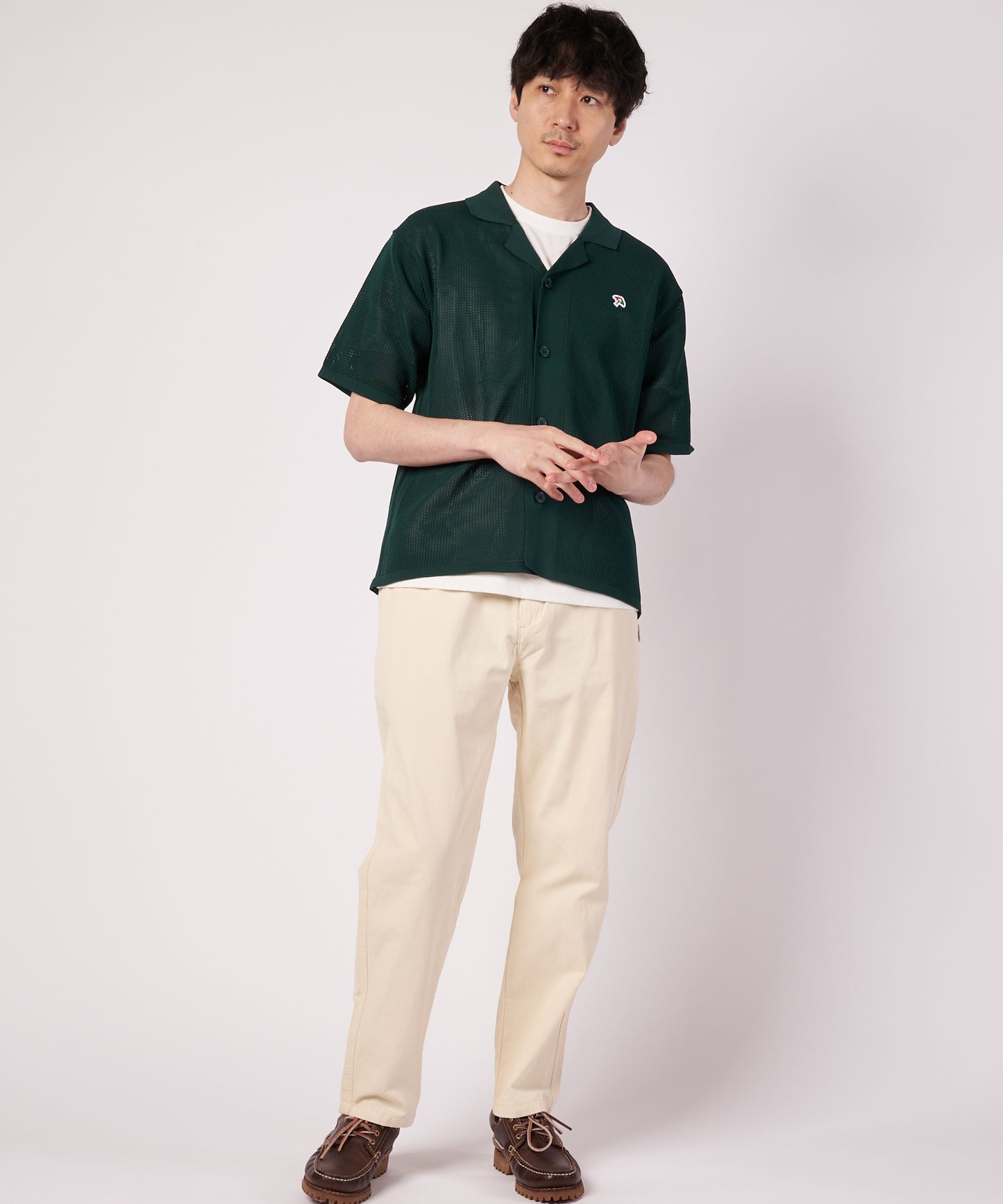 メッシュニット シャツカーディガン + Tシャツ セット
