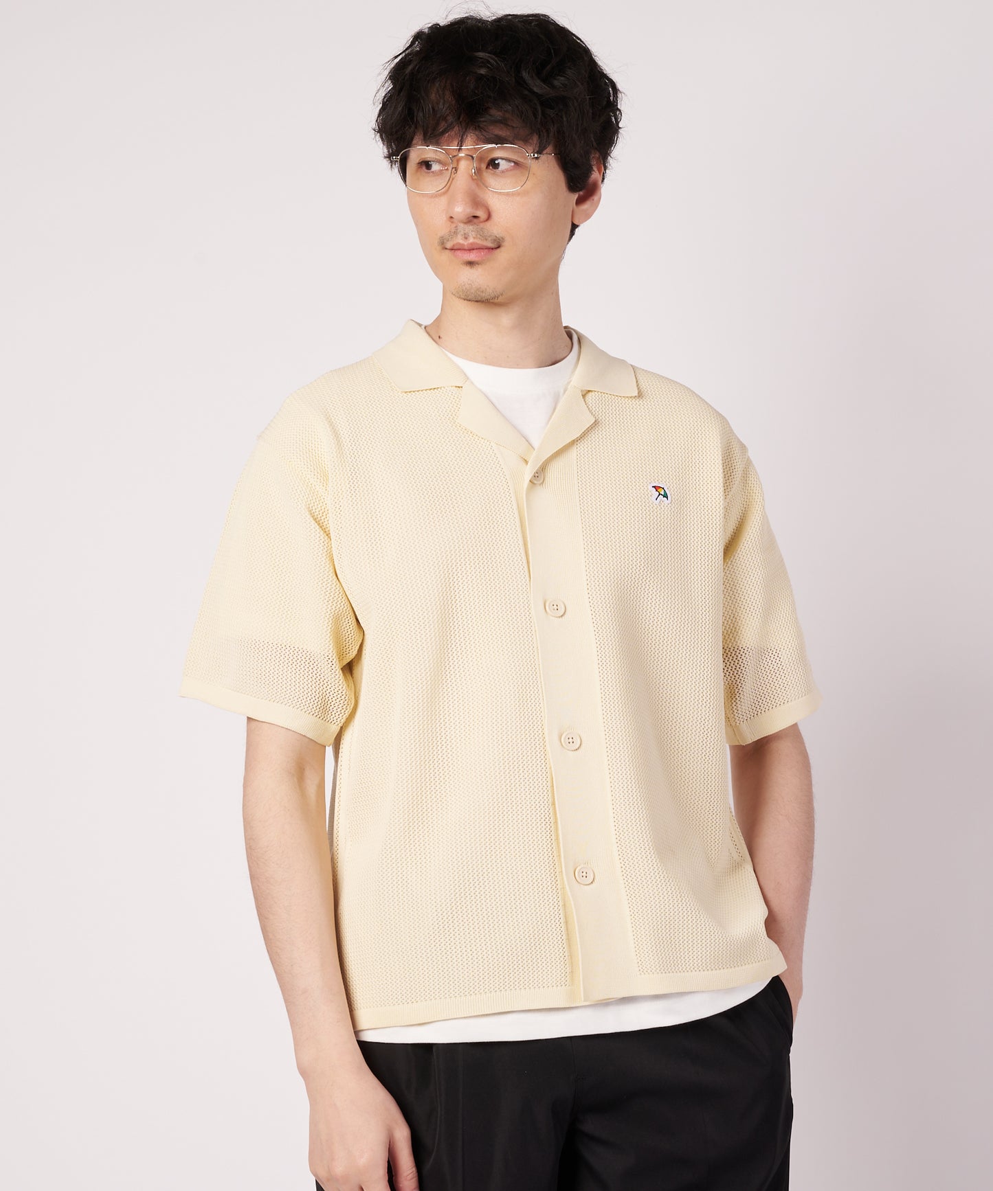 メッシュニット シャツカーディガン + Tシャツ セット