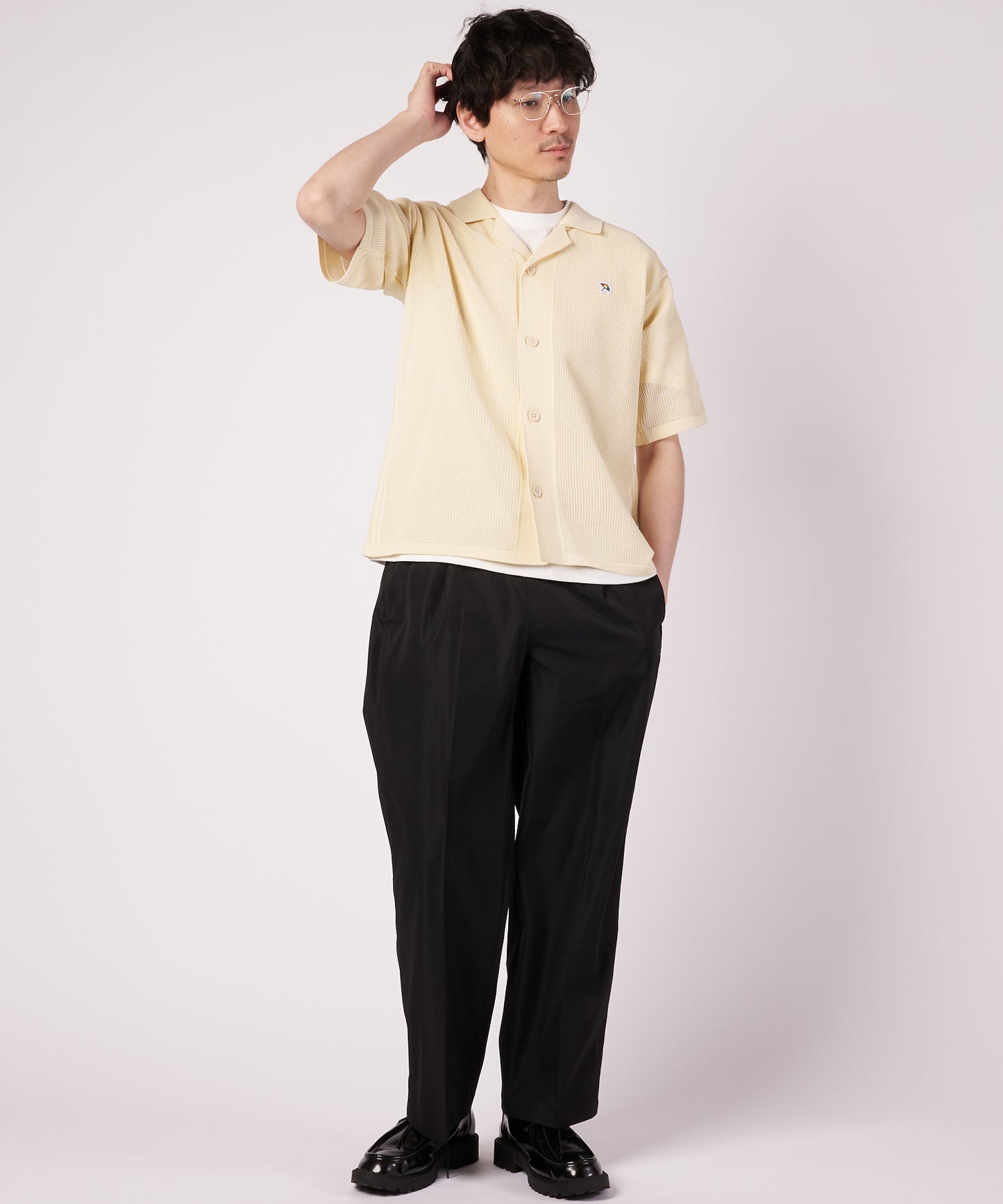 メッシュニット シャツカーディガン + Tシャツ セット