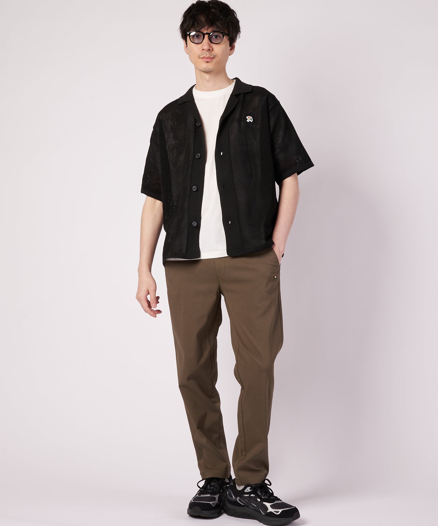 メッシュニット シャツカーディガン + Tシャツ セット