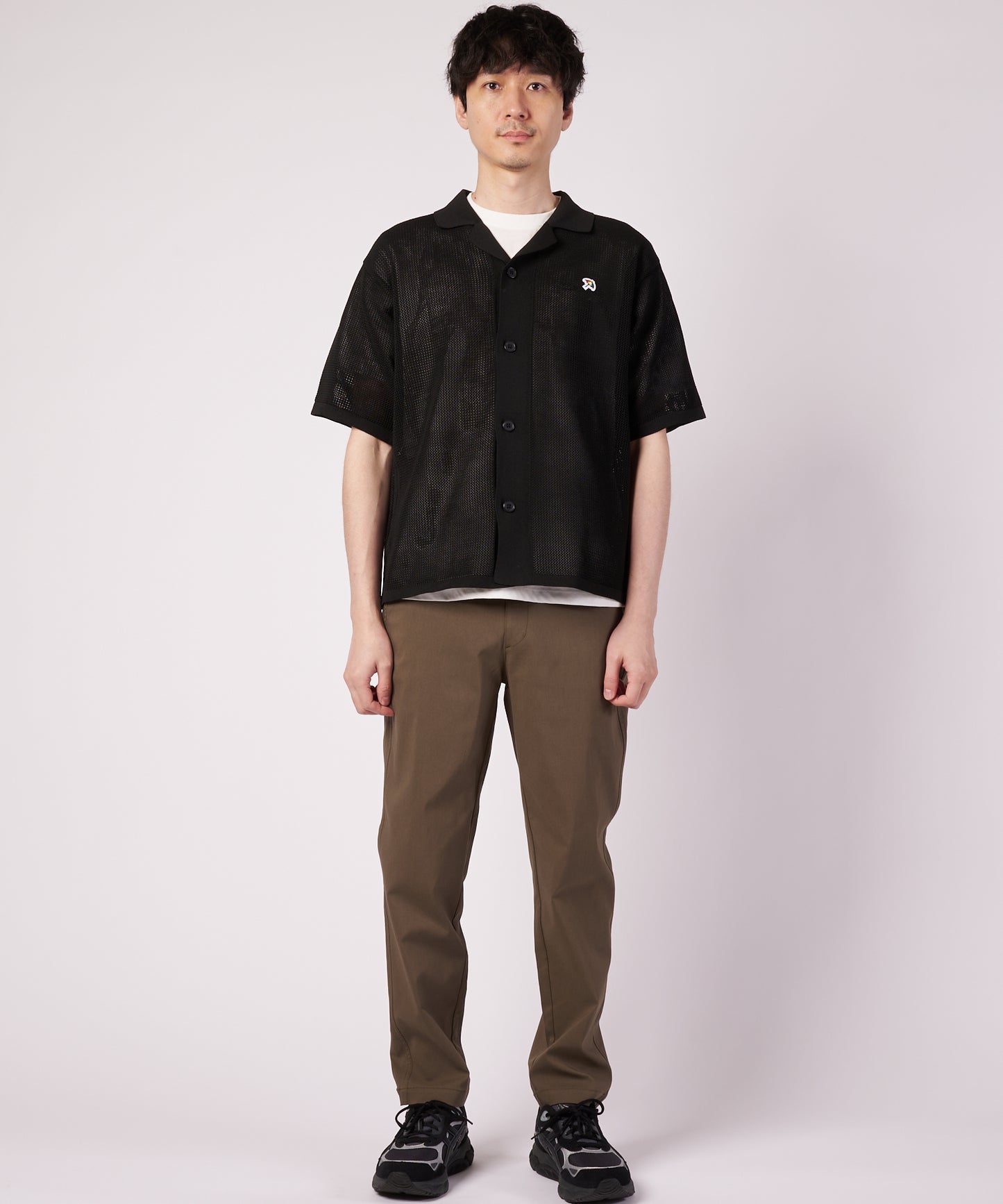 メッシュニット シャツカーディガン + Tシャツ セット
