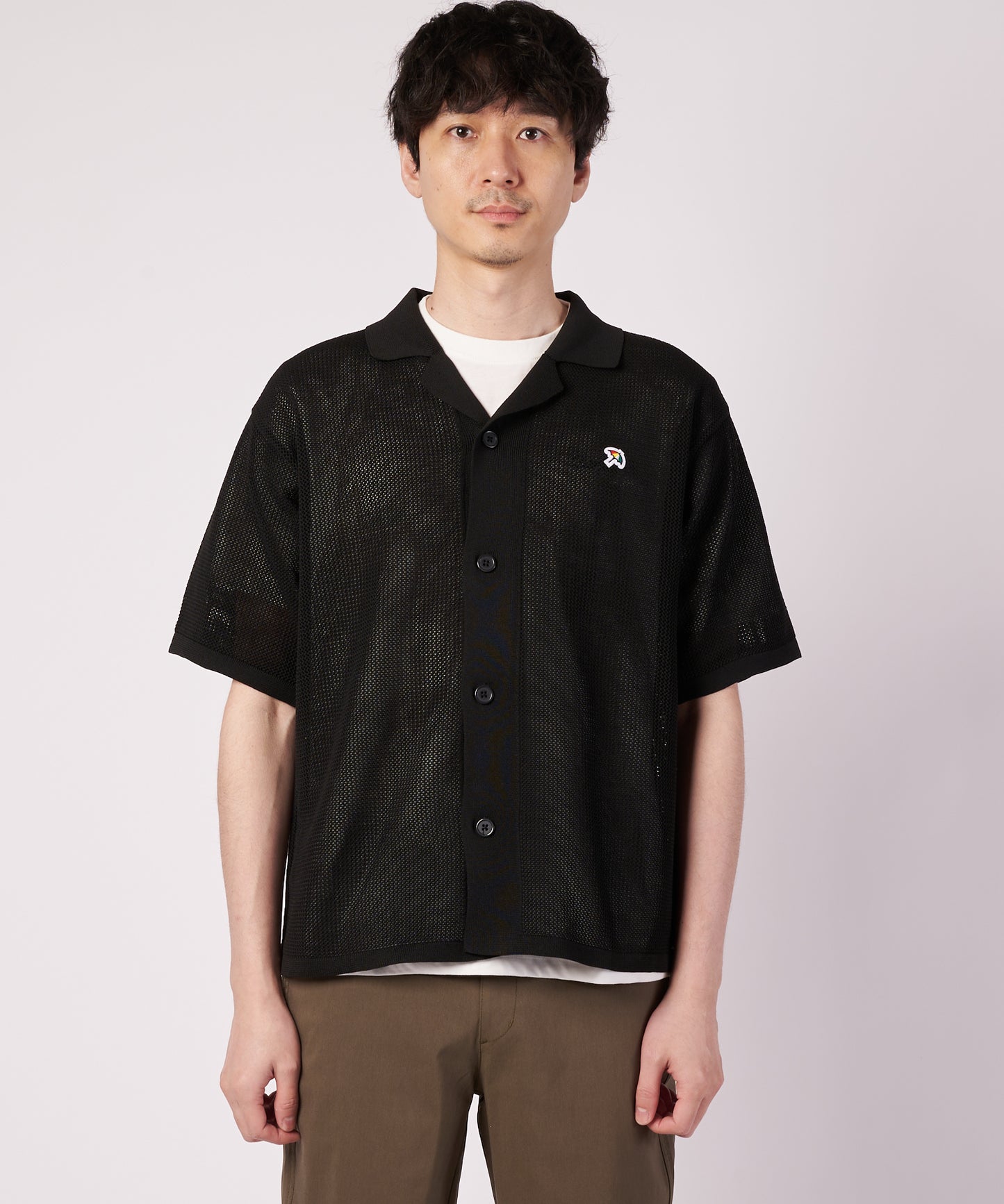 メッシュニット シャツカーディガン + Tシャツ セット