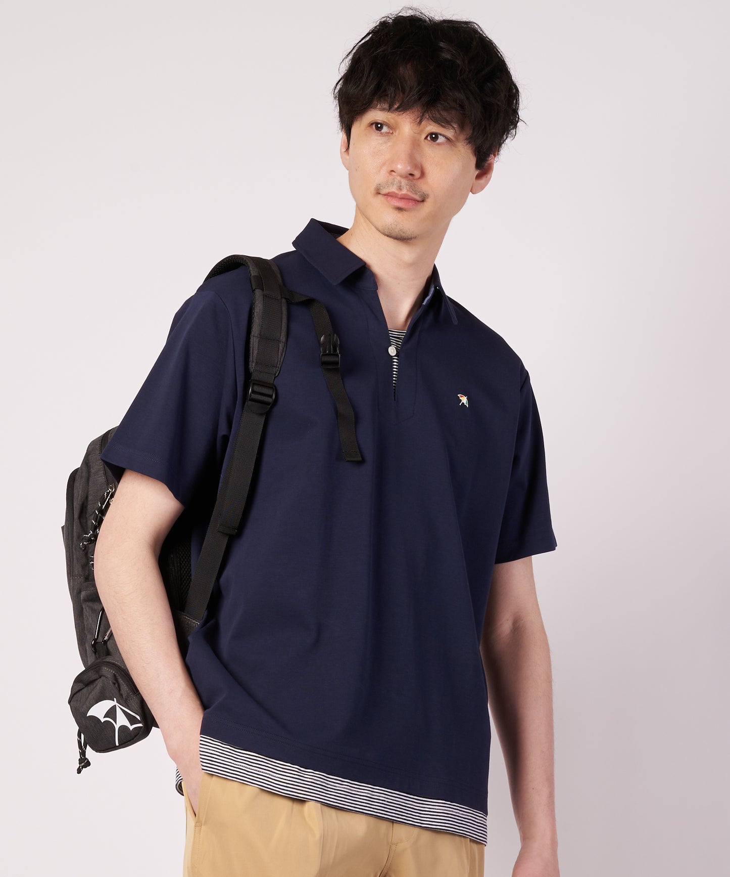 ミラノリブ フェイクレイヤード ポロシャツ