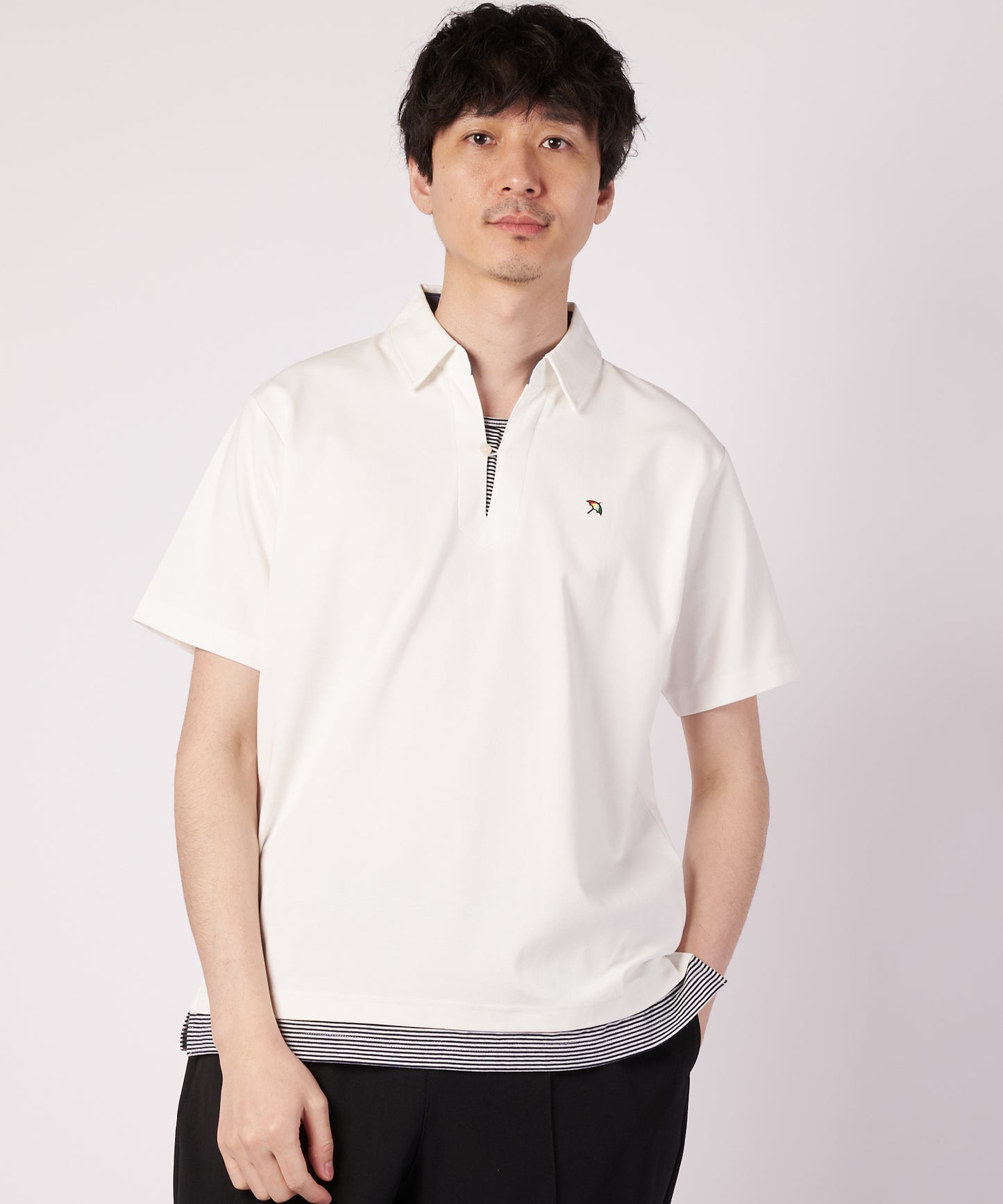 ミラノリブ フェイクレイヤード ポロシャツ