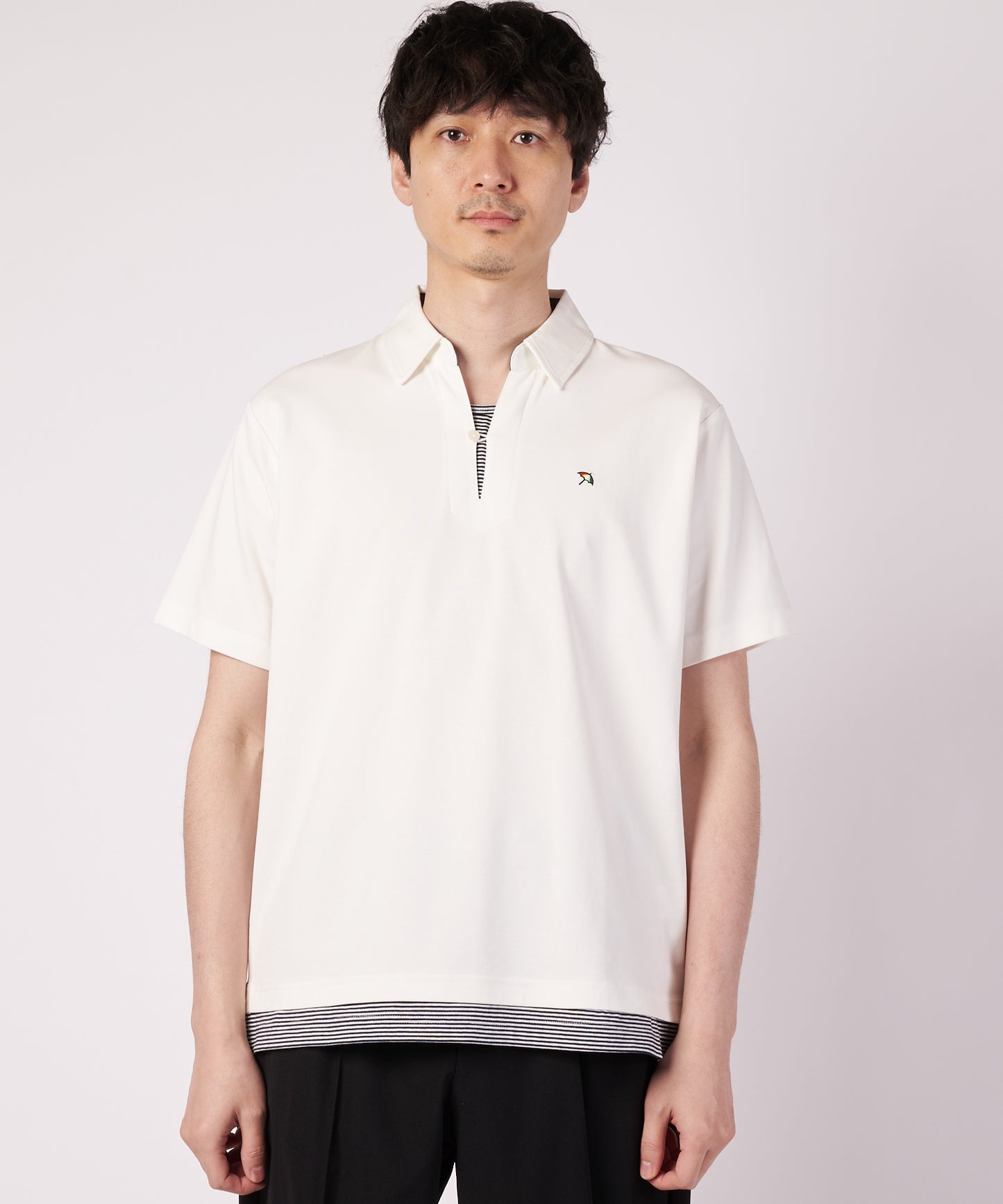 ミラノリブ フェイクレイヤード ポロシャツ