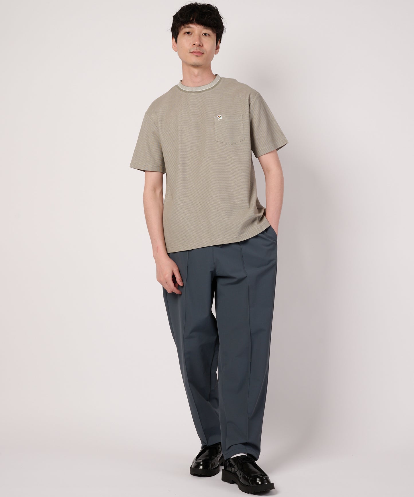 ハニカムボーダー　ジャガードリブTシャツ
