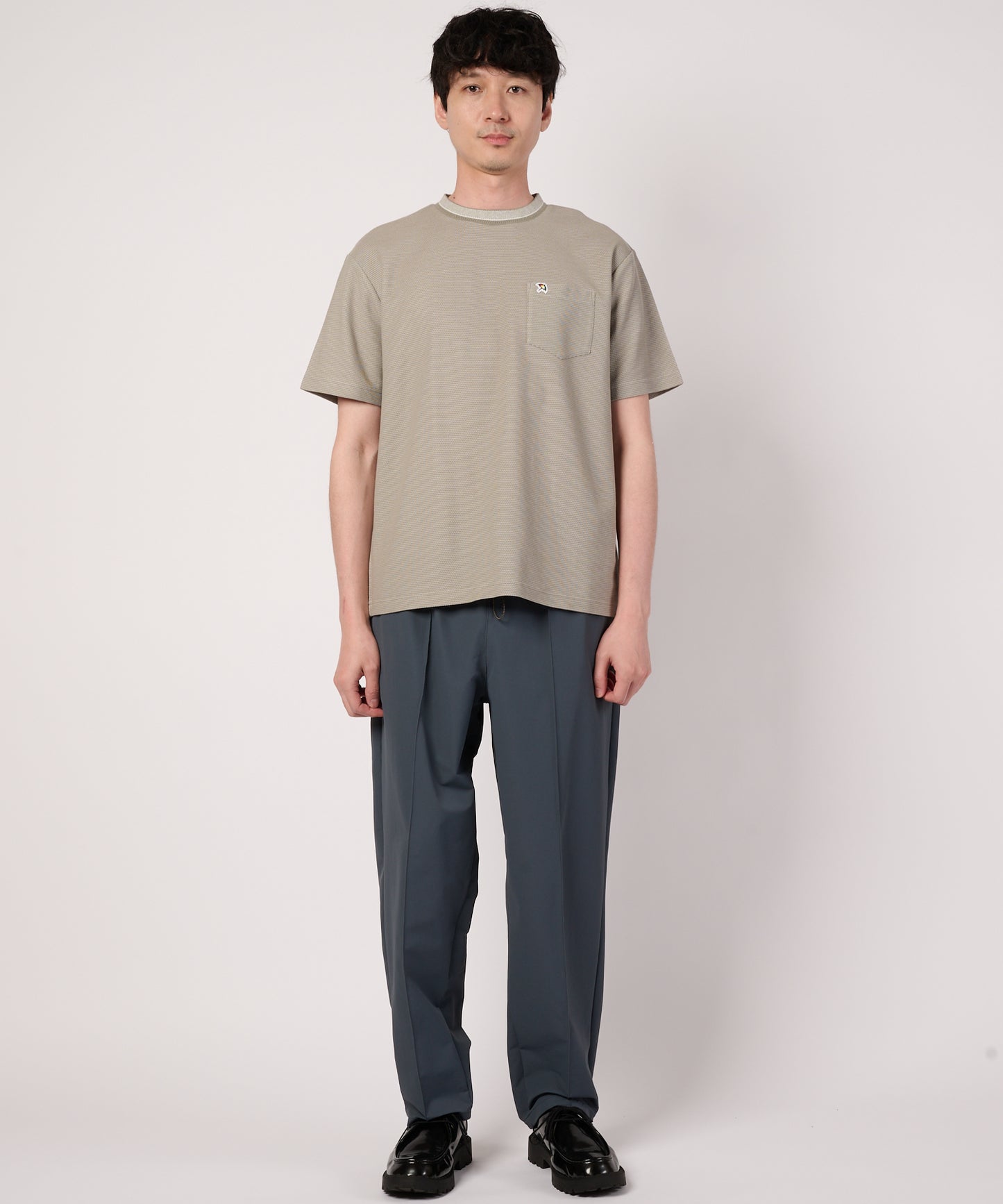 ハニカムボーダー　ジャガードリブTシャツ