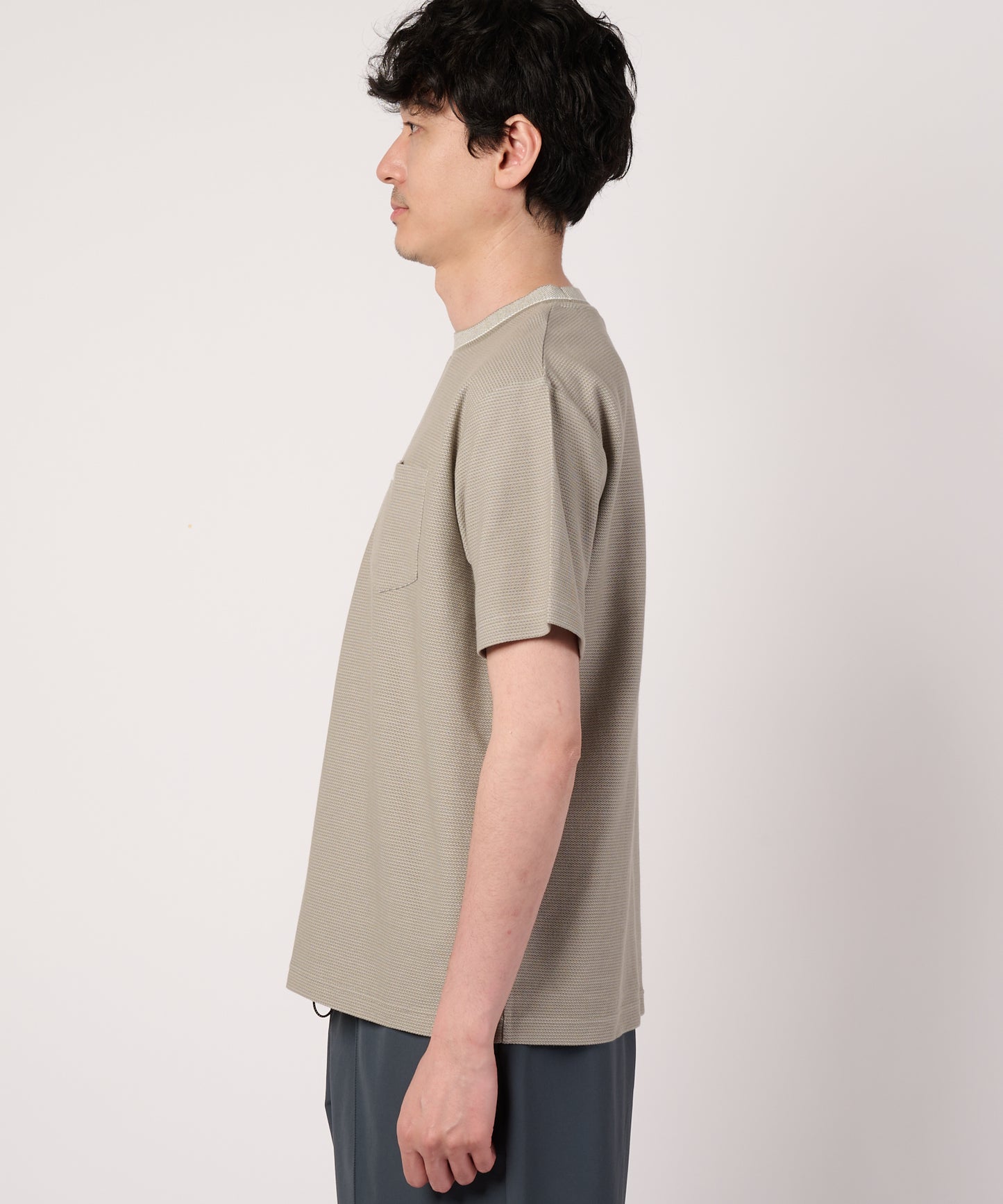 ハニカムボーダー　ジャガードリブTシャツ
