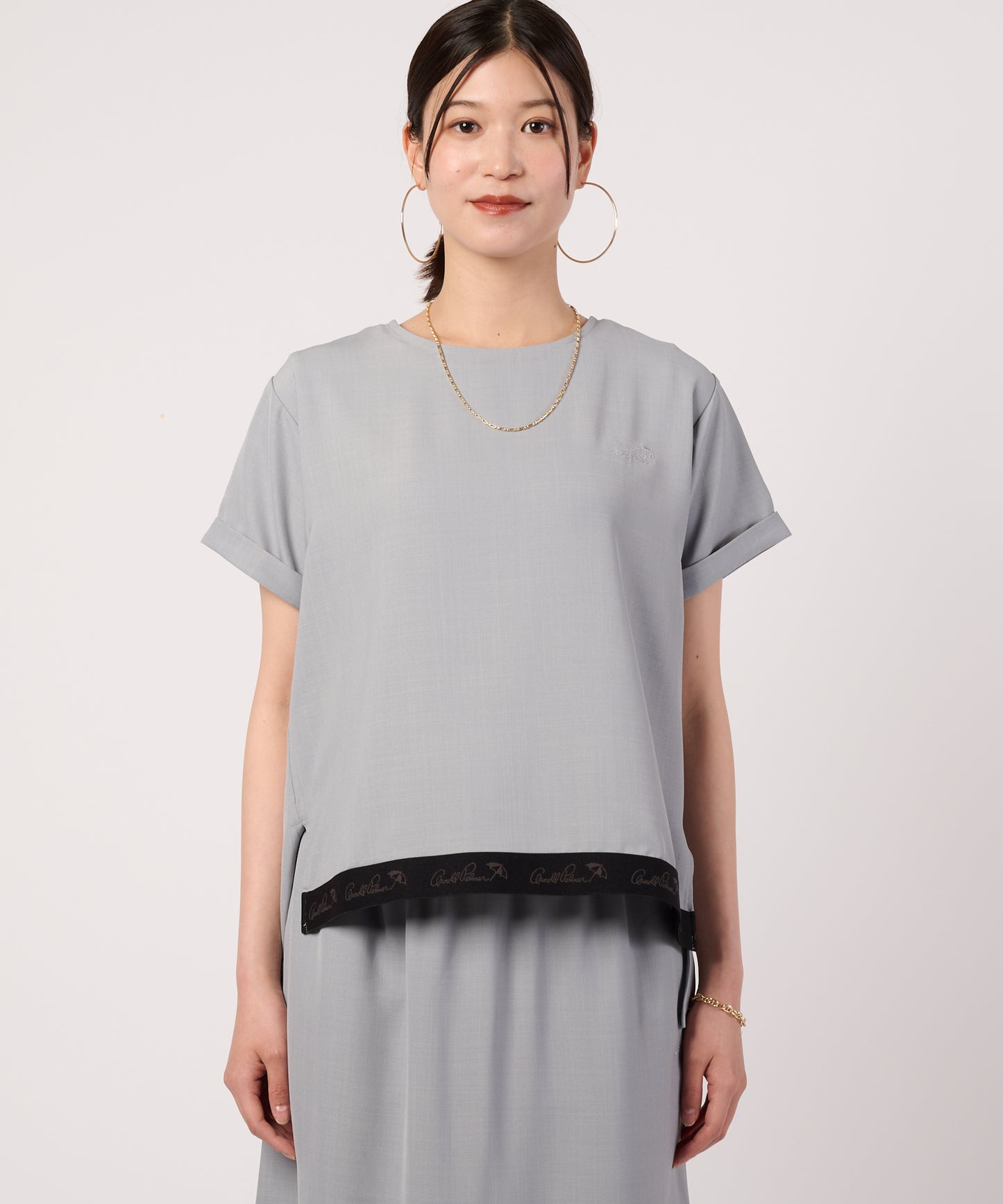 ロゴテープアクセント　イージー布帛Tシャツ