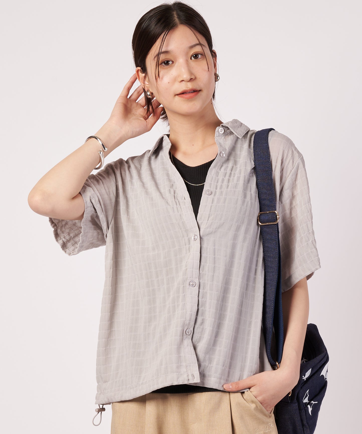 クレープシフォン ドロスト シャツ ブラウス
