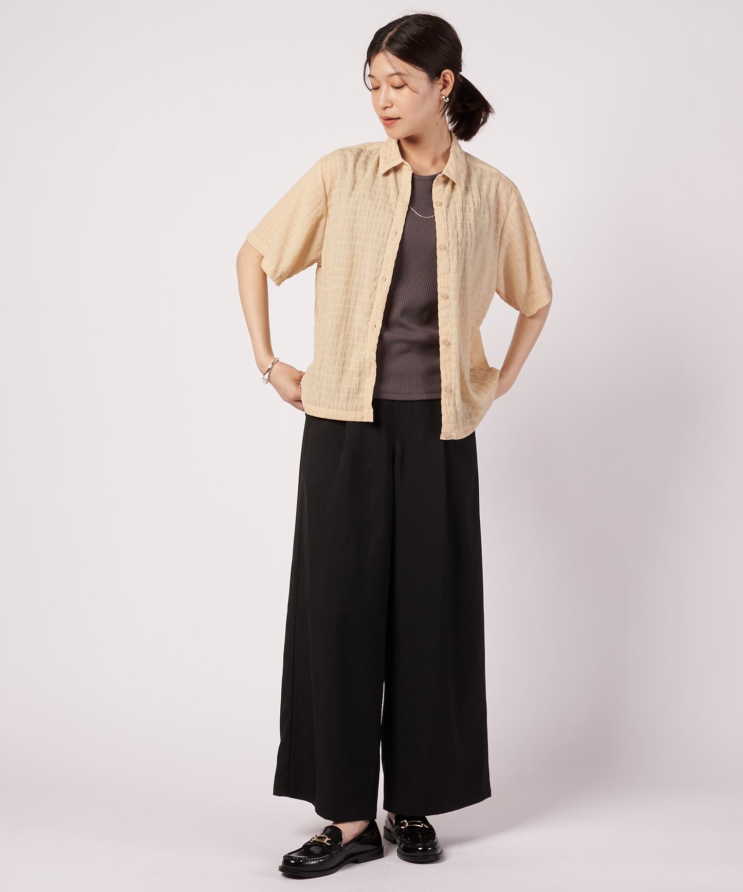 クレープシフォン ドロスト シャツ ブラウス