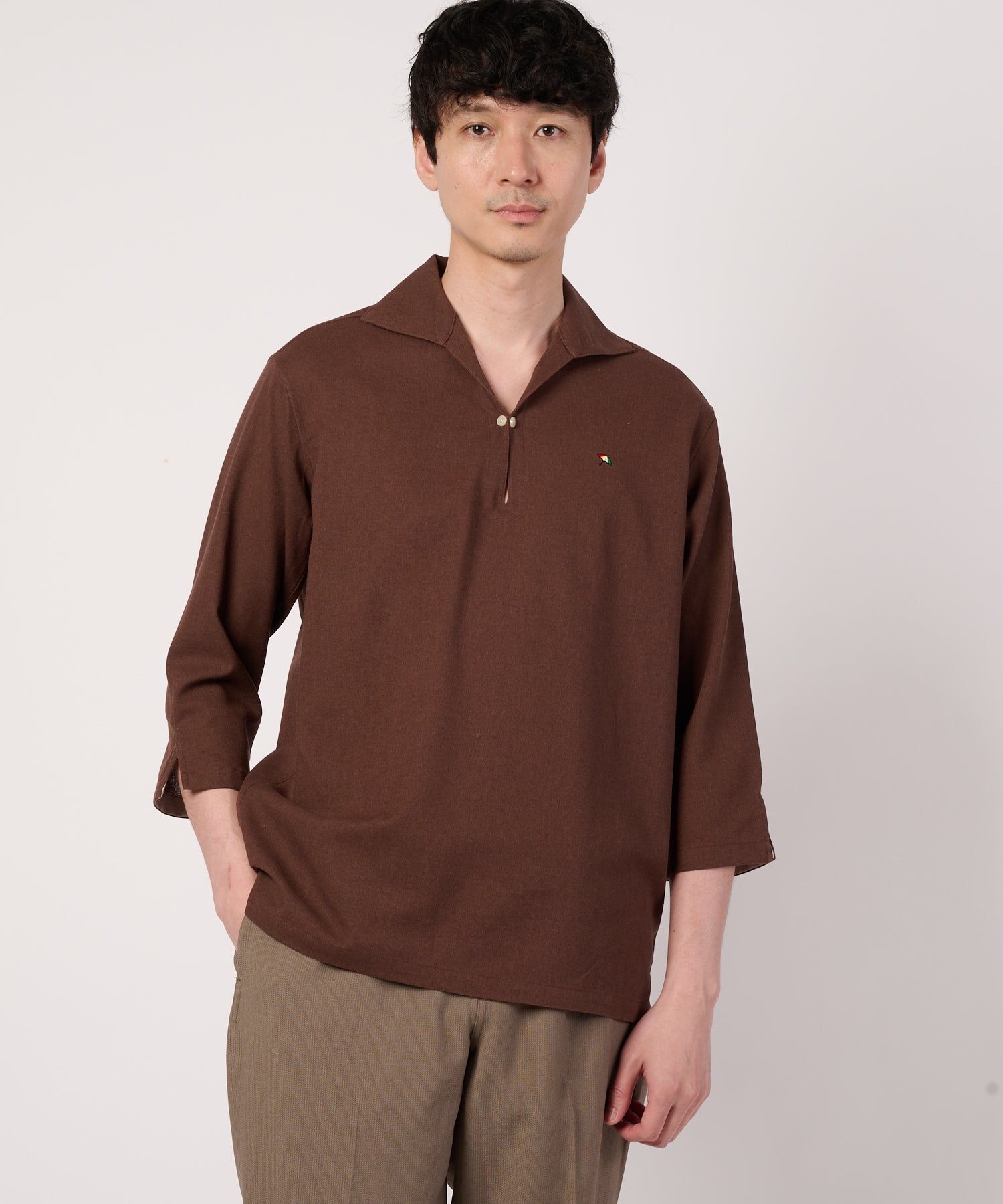 AKM　リネン混 カプリシャツ 1piu1uguale3 ジュンハシモト リネンミックス 7分袖カプリシャツ（シャツ/ブラウス/メンズ