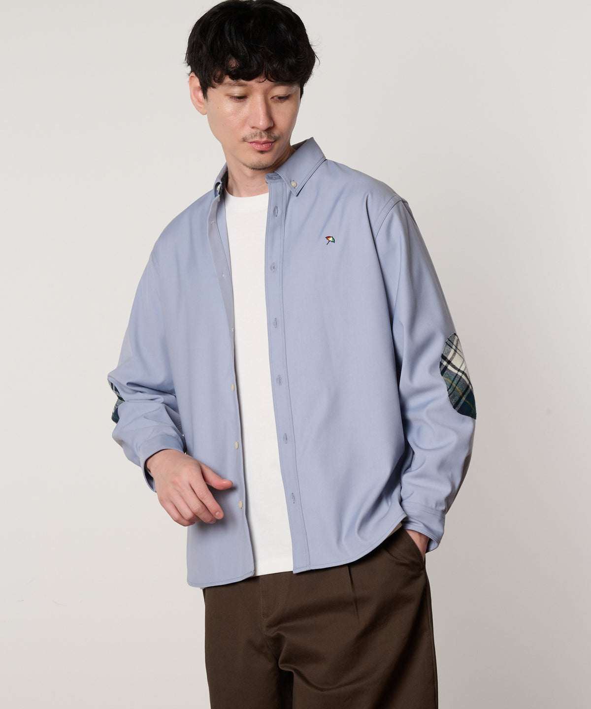 【通常配送】チェックエルボーパッチ　長袖シェアシャツ