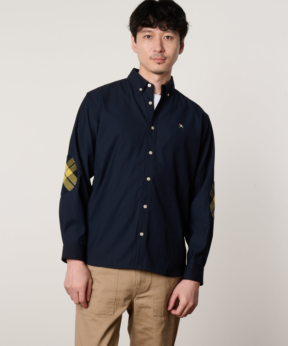 【通常配送】チェックエルボーパッチ　長袖シェアシャツ