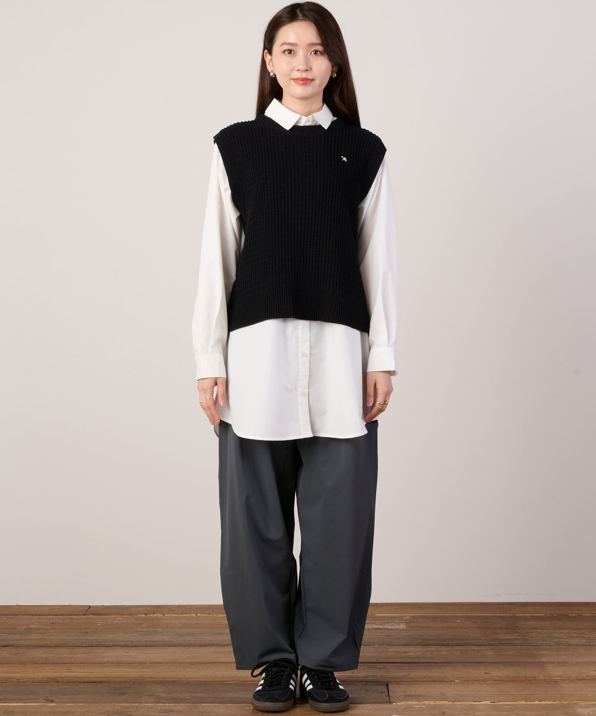 【通常配送】ニットベスト×シャツチュニックレイヤードセット