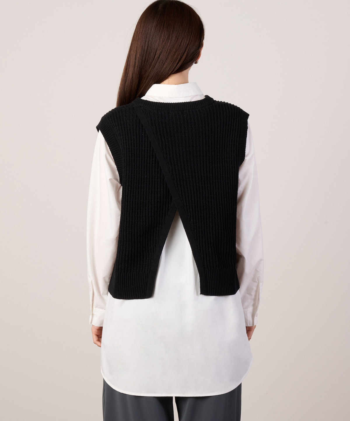 【通常配送】ニットベスト×シャツチュニックレイヤードセット