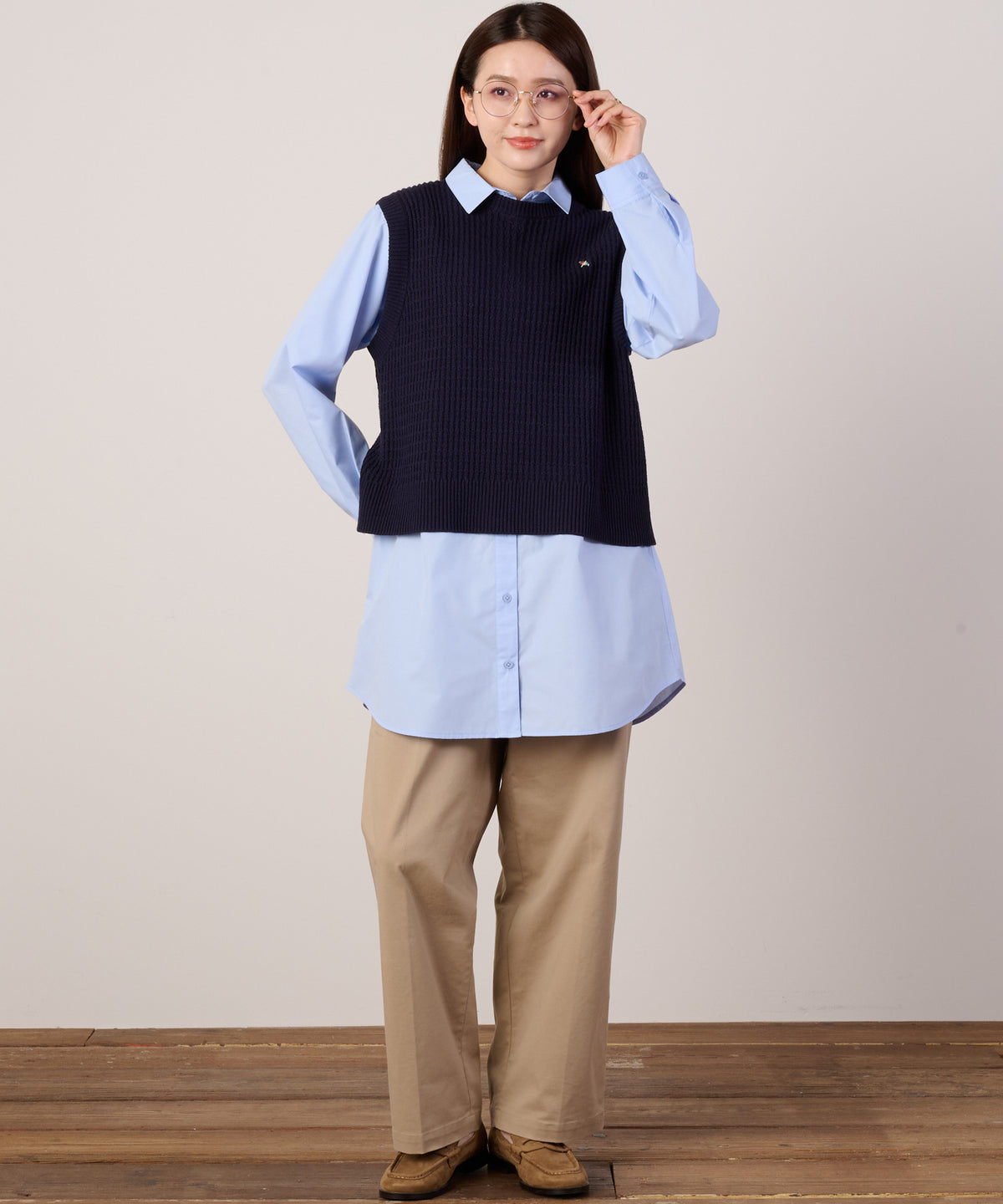 【通常配送】ニットベスト×シャツチュニックレイヤードセット