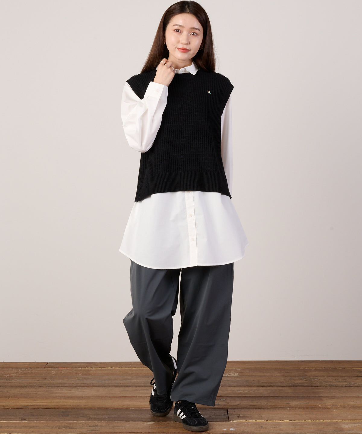 【通常配送】ニットベスト×シャツチュニックレイヤードセット