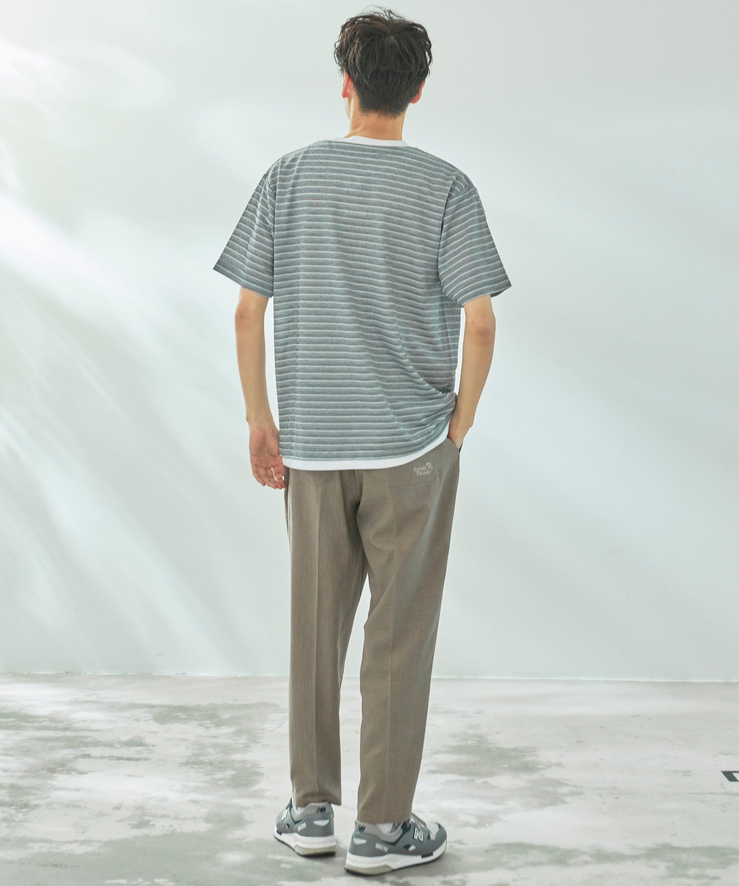 【期間限定 セール】 地柄ボーダー フェイクレイヤードTシャツ