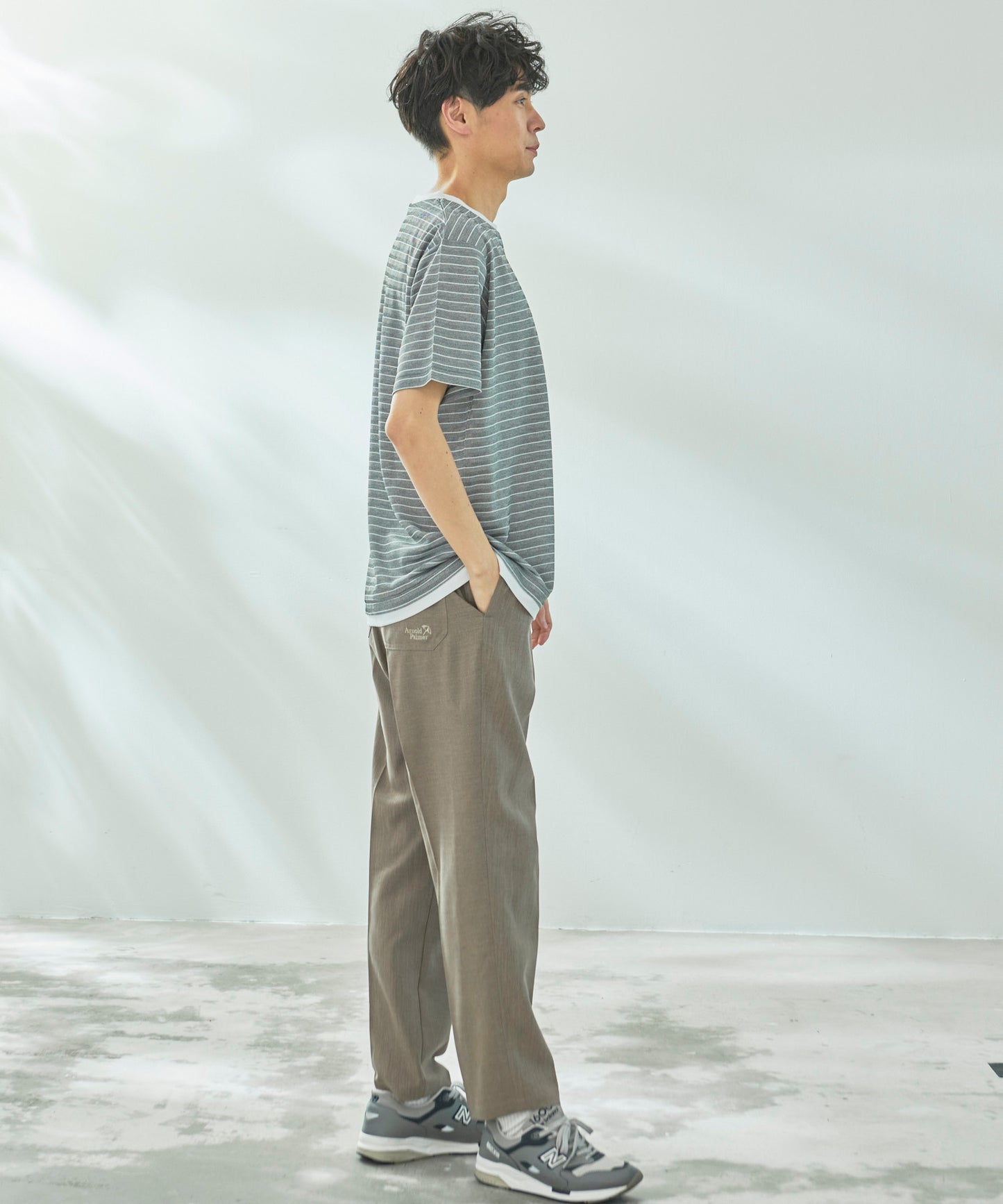 【期間限定 セール】 地柄ボーダー フェイクレイヤードTシャツ