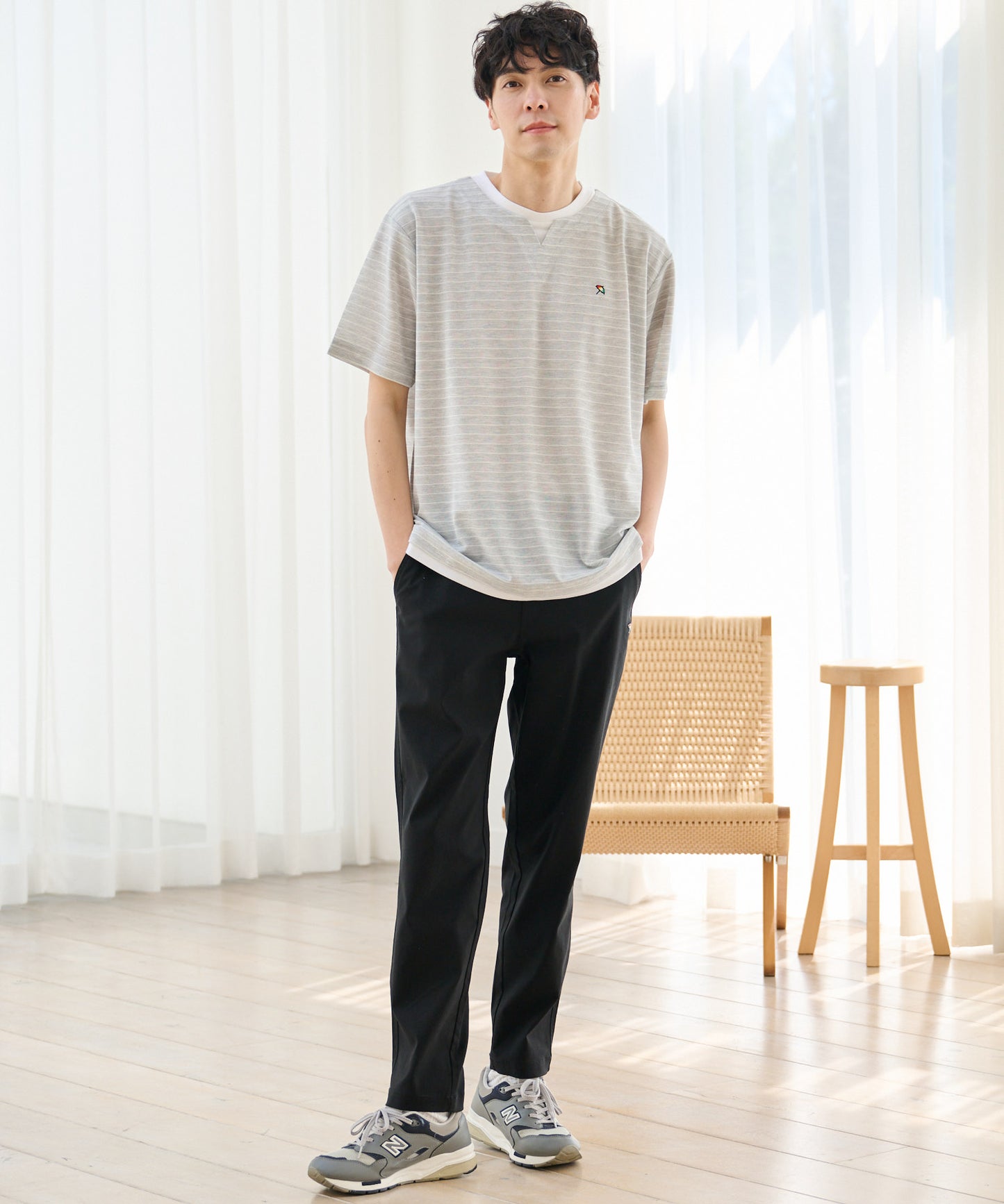 【期間限定 セール】 地柄ボーダー フェイクレイヤードTシャツ