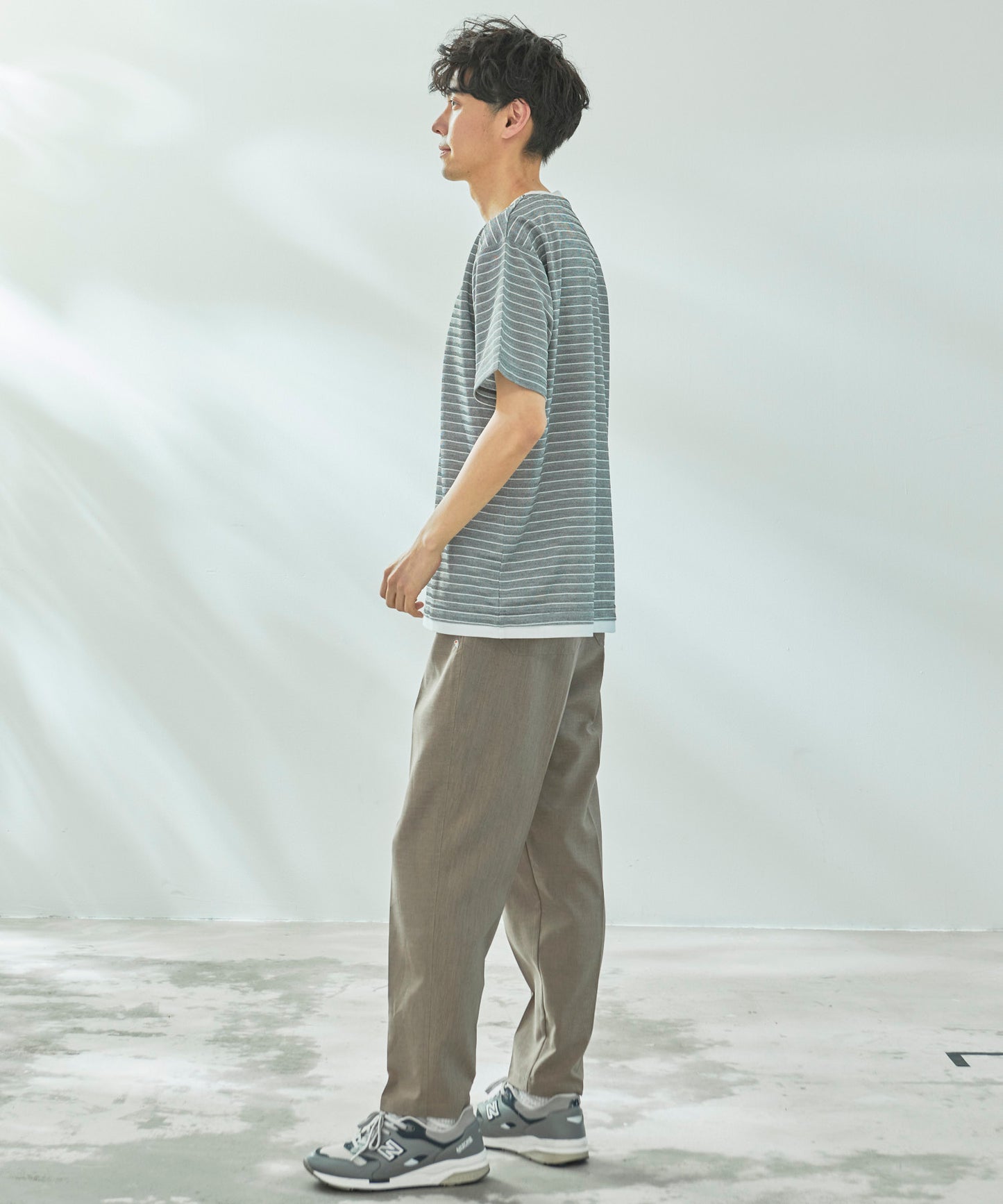 【期間限定 セール】 地柄ボーダー フェイクレイヤードTシャツ