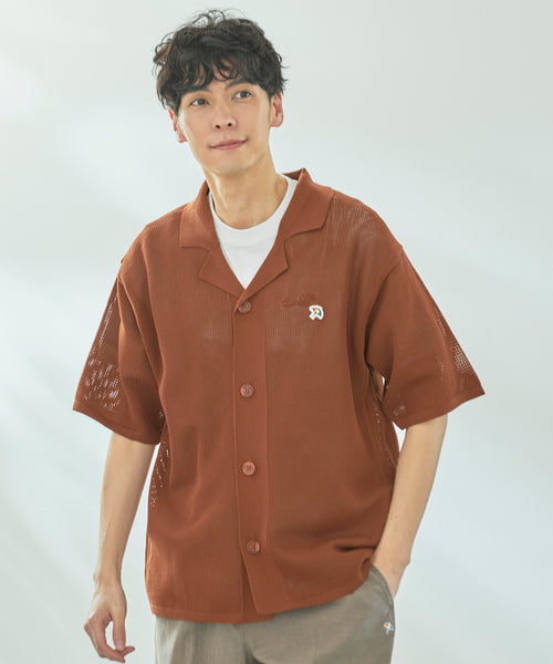 メッシュニットシャツカーディガン+Tシャツセット