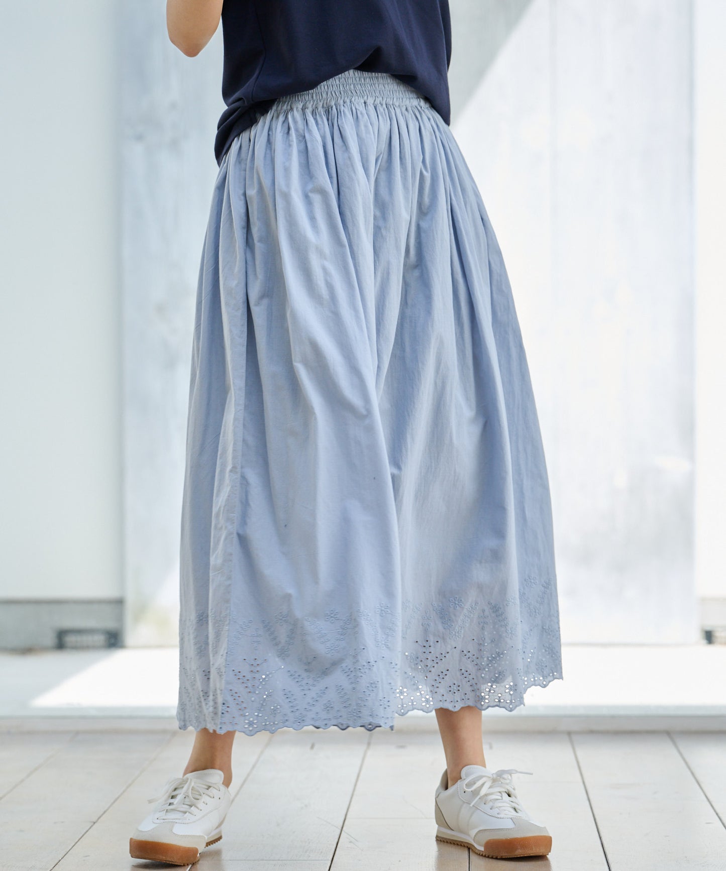 インド綿 裾スカラップ刺繍スカート