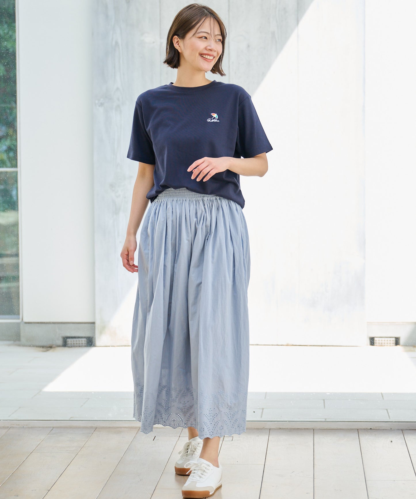 インド綿 裾スカラップ刺繍スカート