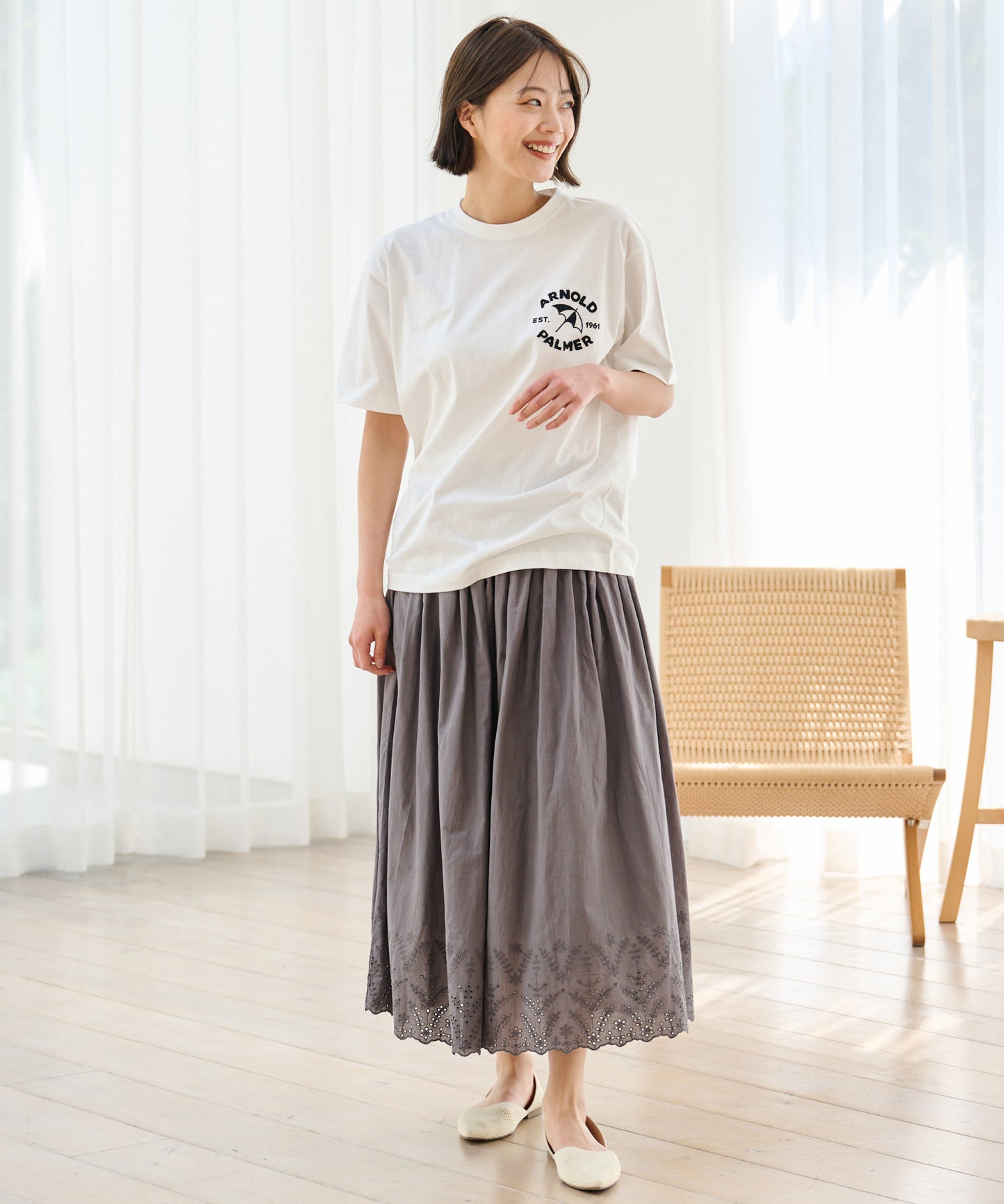 インド綿 裾スカラップ刺繍スカート