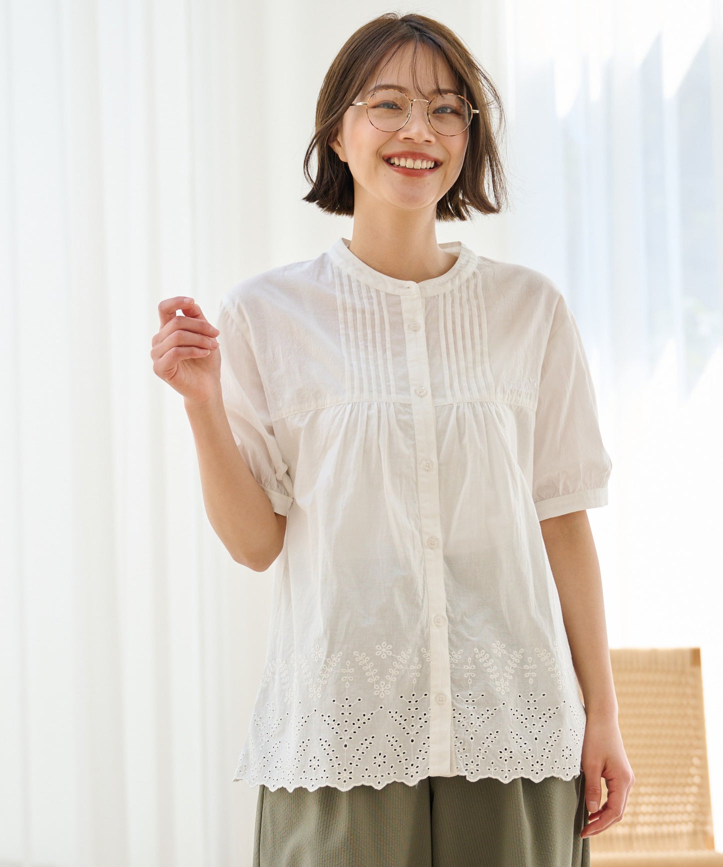 インド綿 裾スカラップ刺繍ブラウス