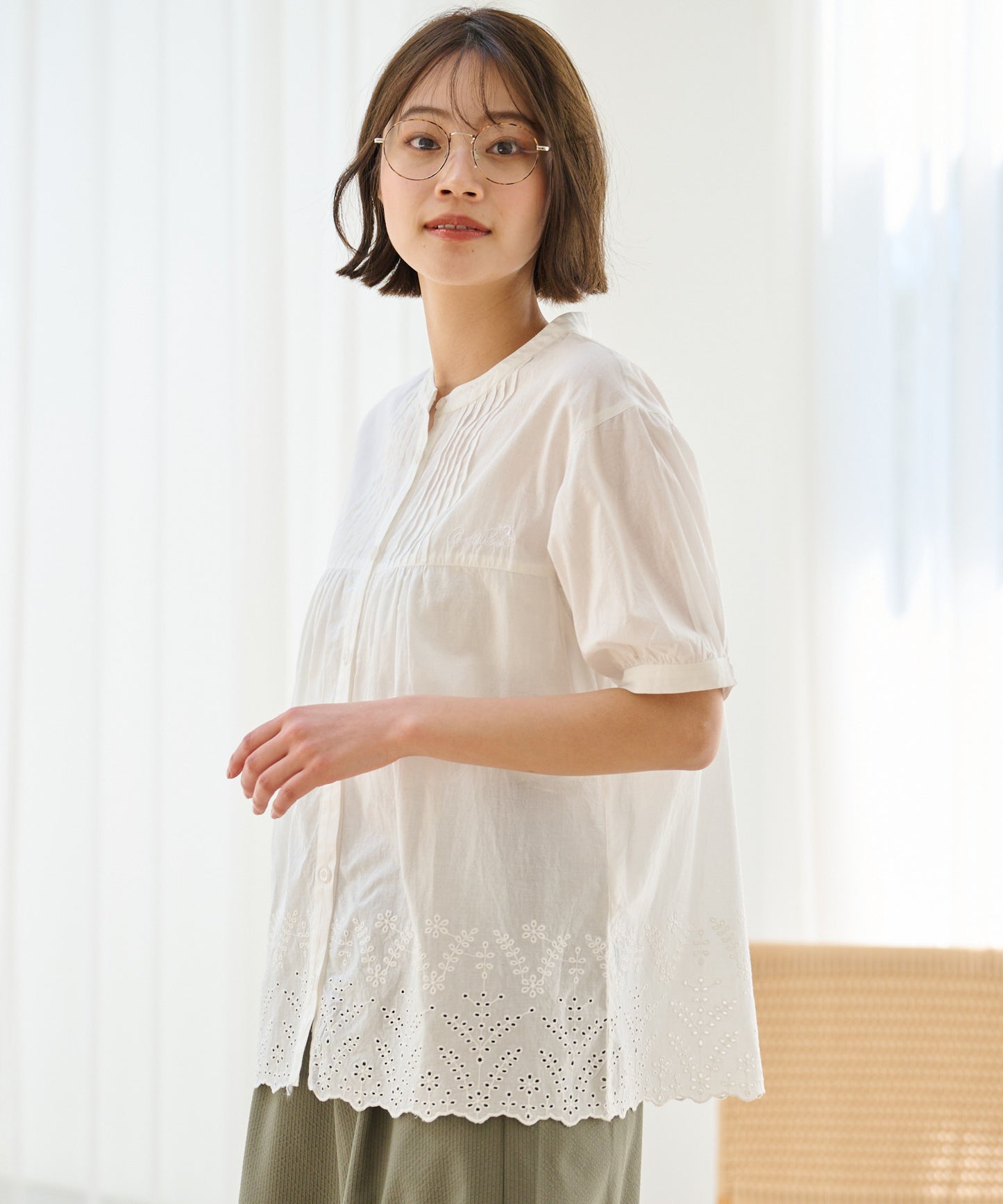 インド綿 裾スカラップ刺繍ブラウス