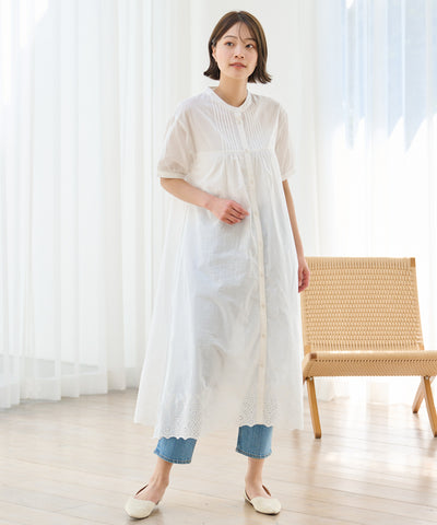 インド綿 裾スカラップ刺繍ワンピース