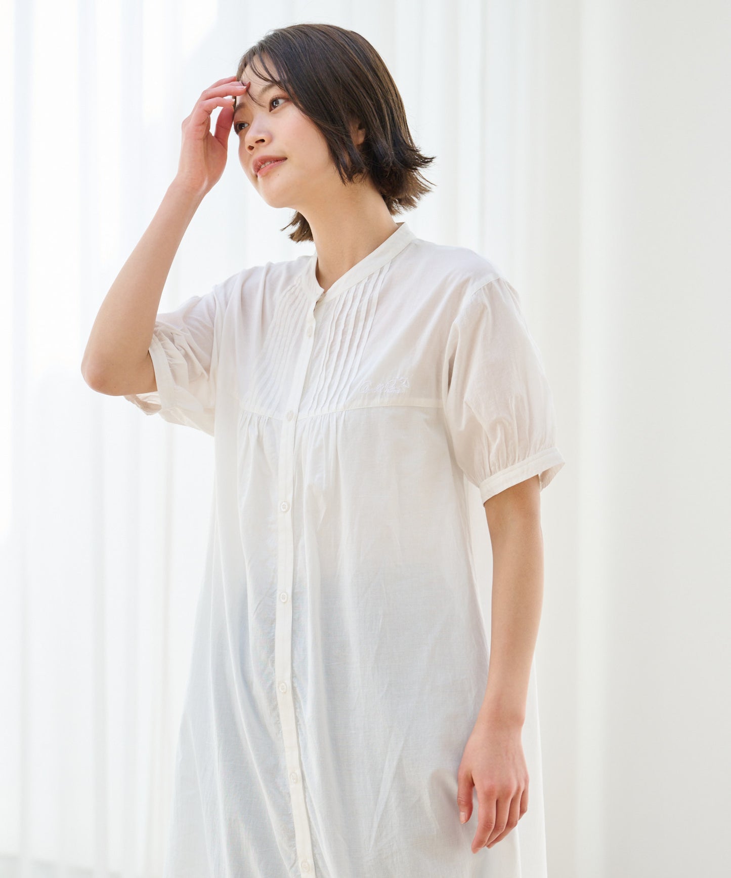 インド綿 裾スカラップ刺繍ワンピース