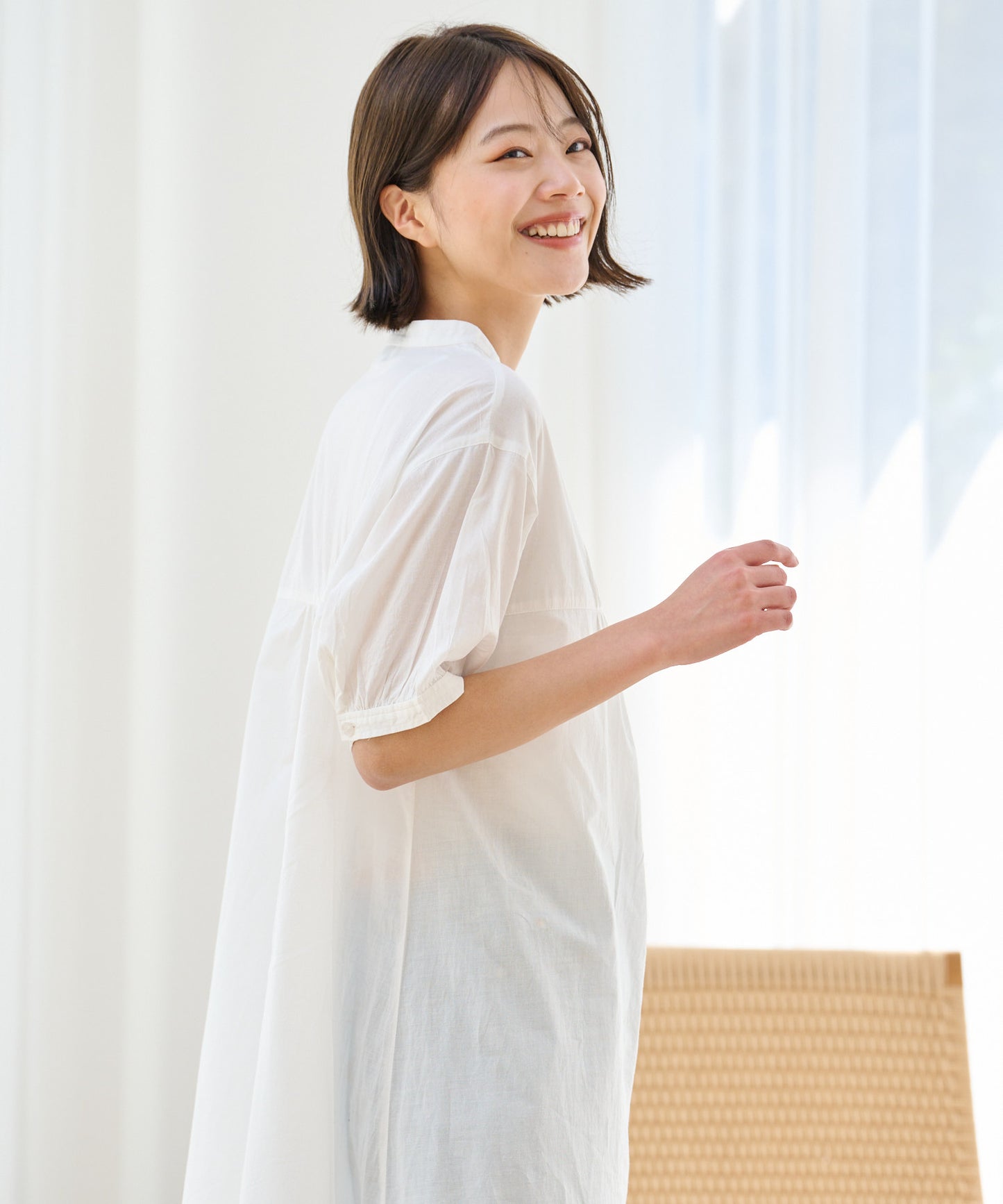 インド綿 裾スカラップ刺繍ワンピース