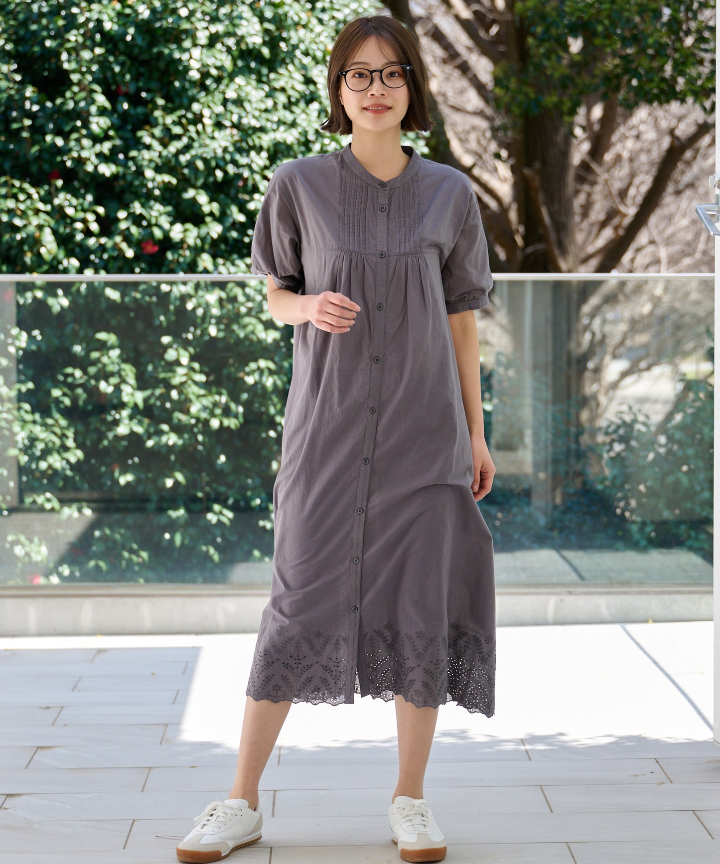 インド綿 裾スカラップ刺繍ワンピース