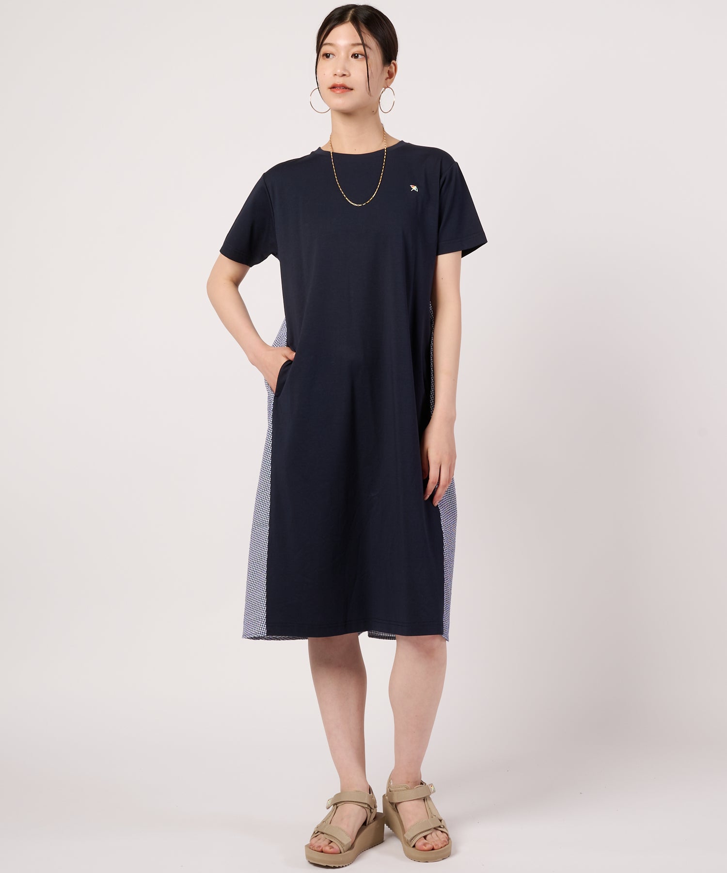AmazingCRE 26SS新作Dual Play Knit OnePiece ギンガムチャックドッキングワンピース（ワンピース/レディース