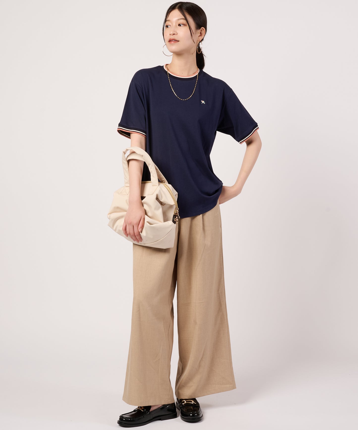 【接触冷感/UVカット】スムース　シェア　リブラインTシャツ