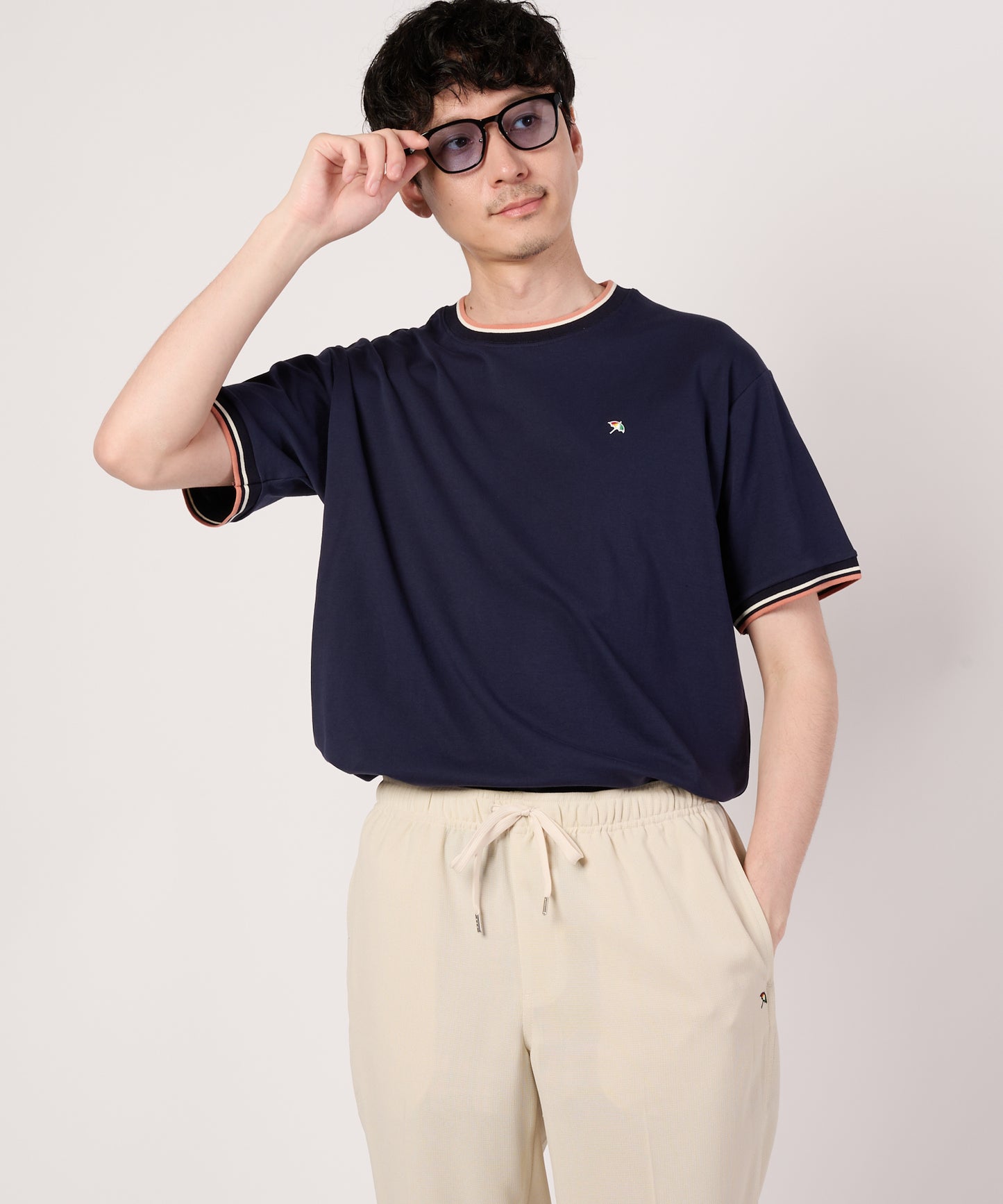 【接触冷感/UVカット】スムース　シェア　リブラインTシャツ