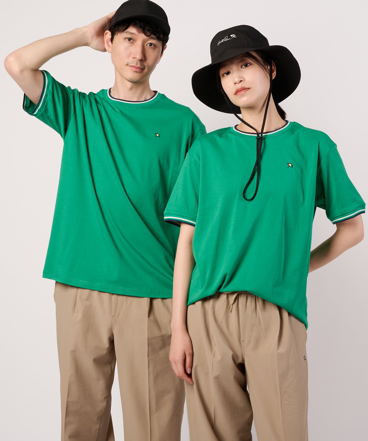 接触冷感 UVカット スムース シェア リブラインTシャツ