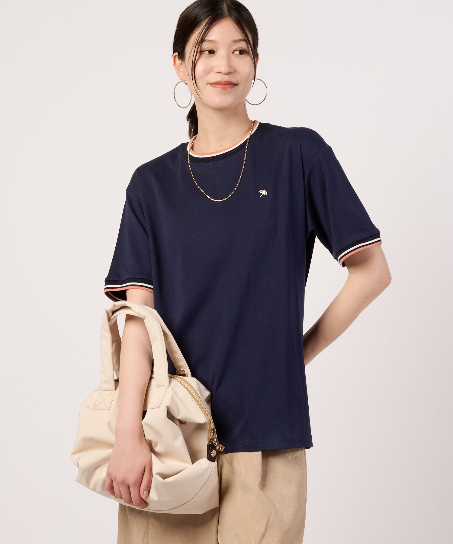 接触冷感/UVカット】スムース シェア リブラインTシャツ（Tシャツ
