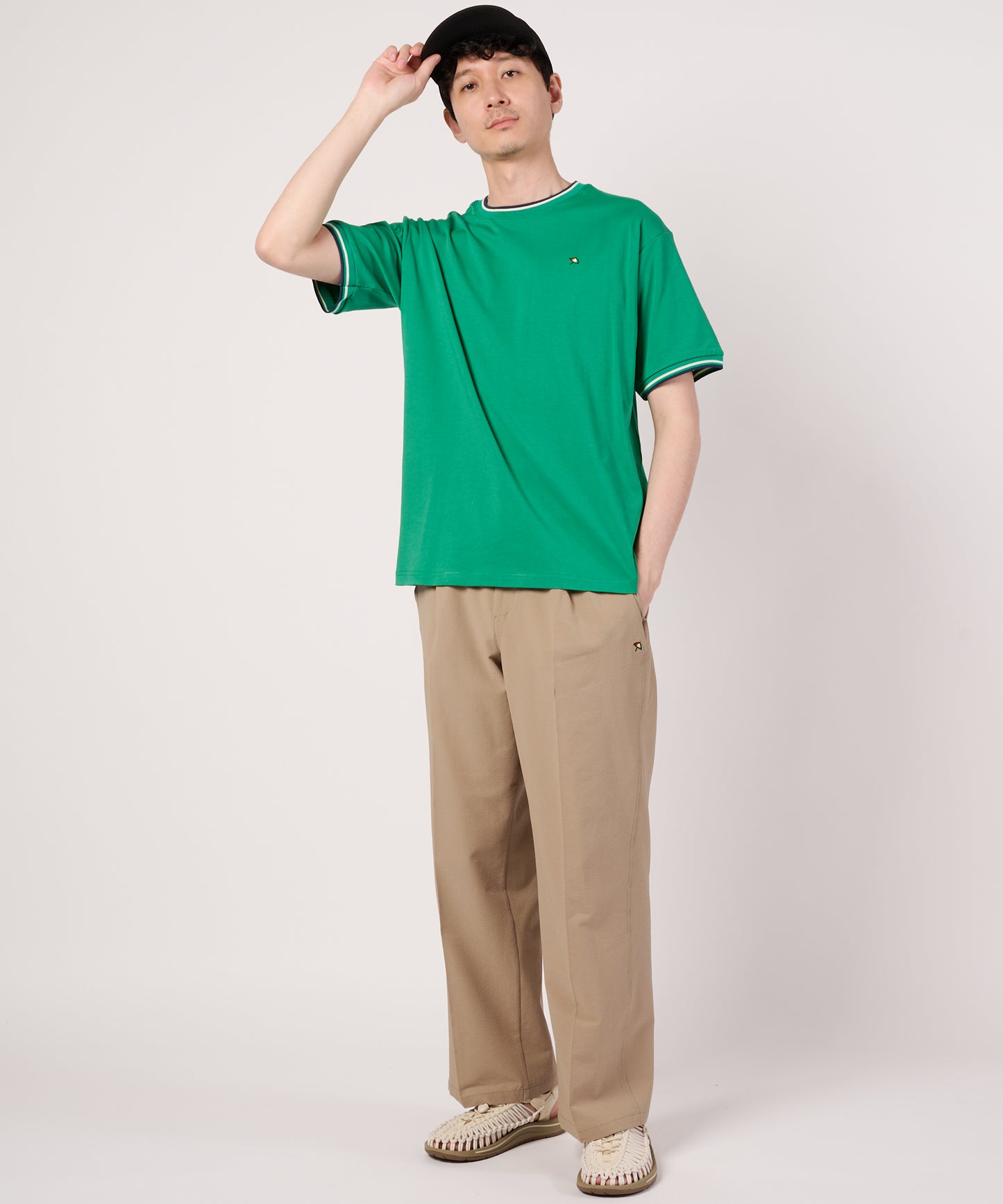 【接触冷感/UVカット】スムース　シェア　リブラインTシャツ