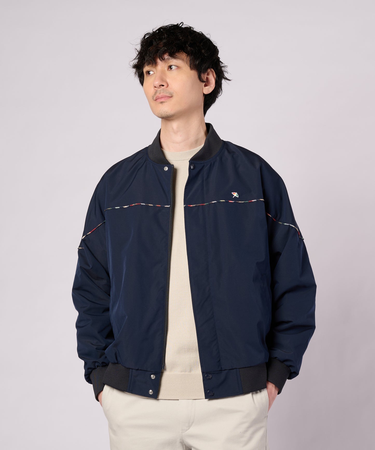 花粉ガード パーマーチェックライン シェア ショートブルゾン