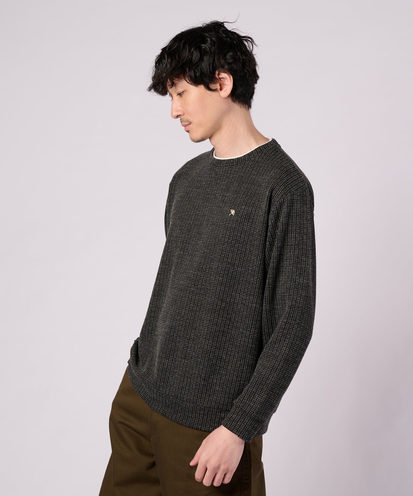 ジャガードワッフル シェア フェイクレイヤード プルオーバー