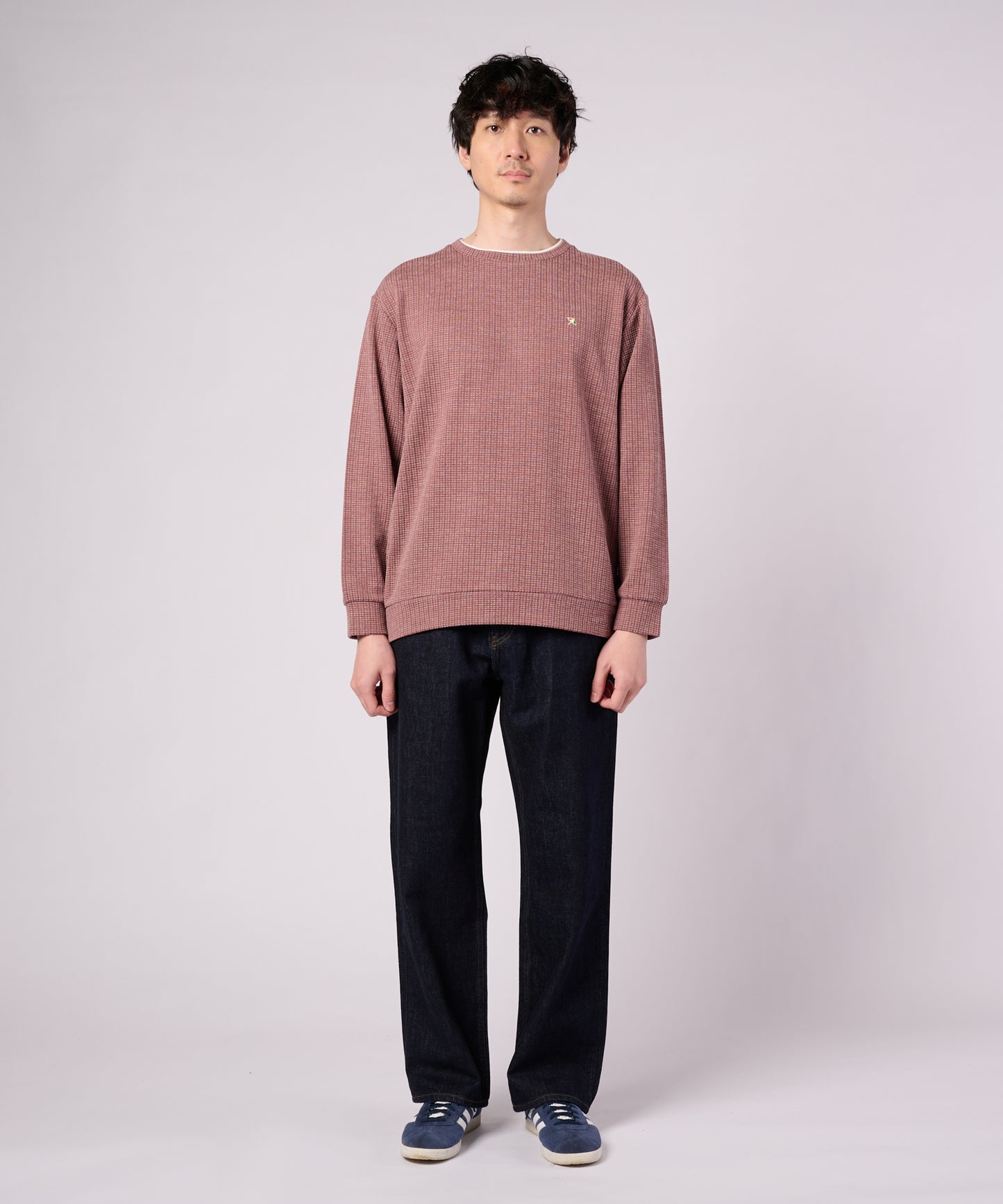 ジャガードワッフル シェア フェイクレイヤード プルオーバー