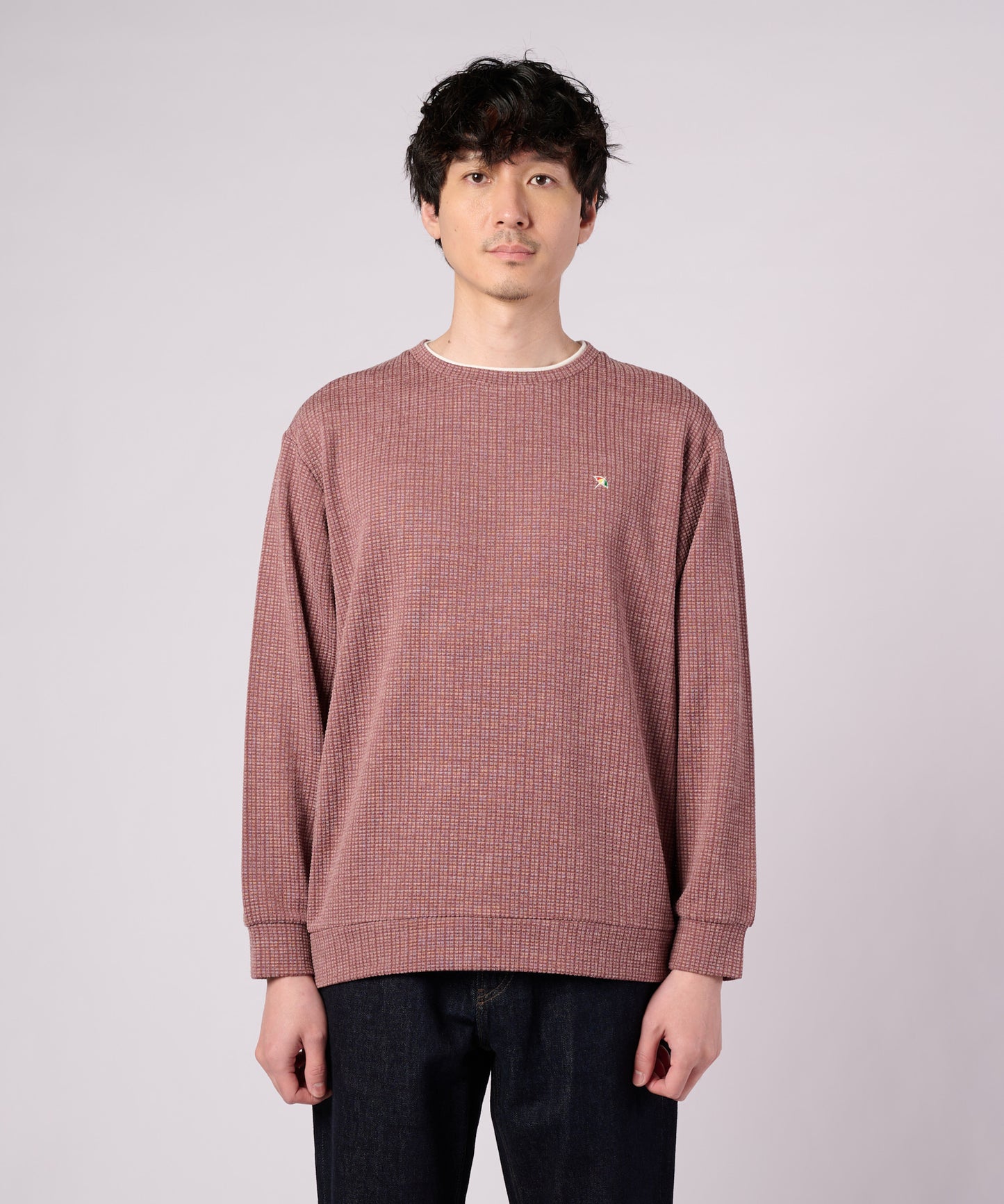 ジャガードワッフル シェア フェイクレイヤード プルオーバー