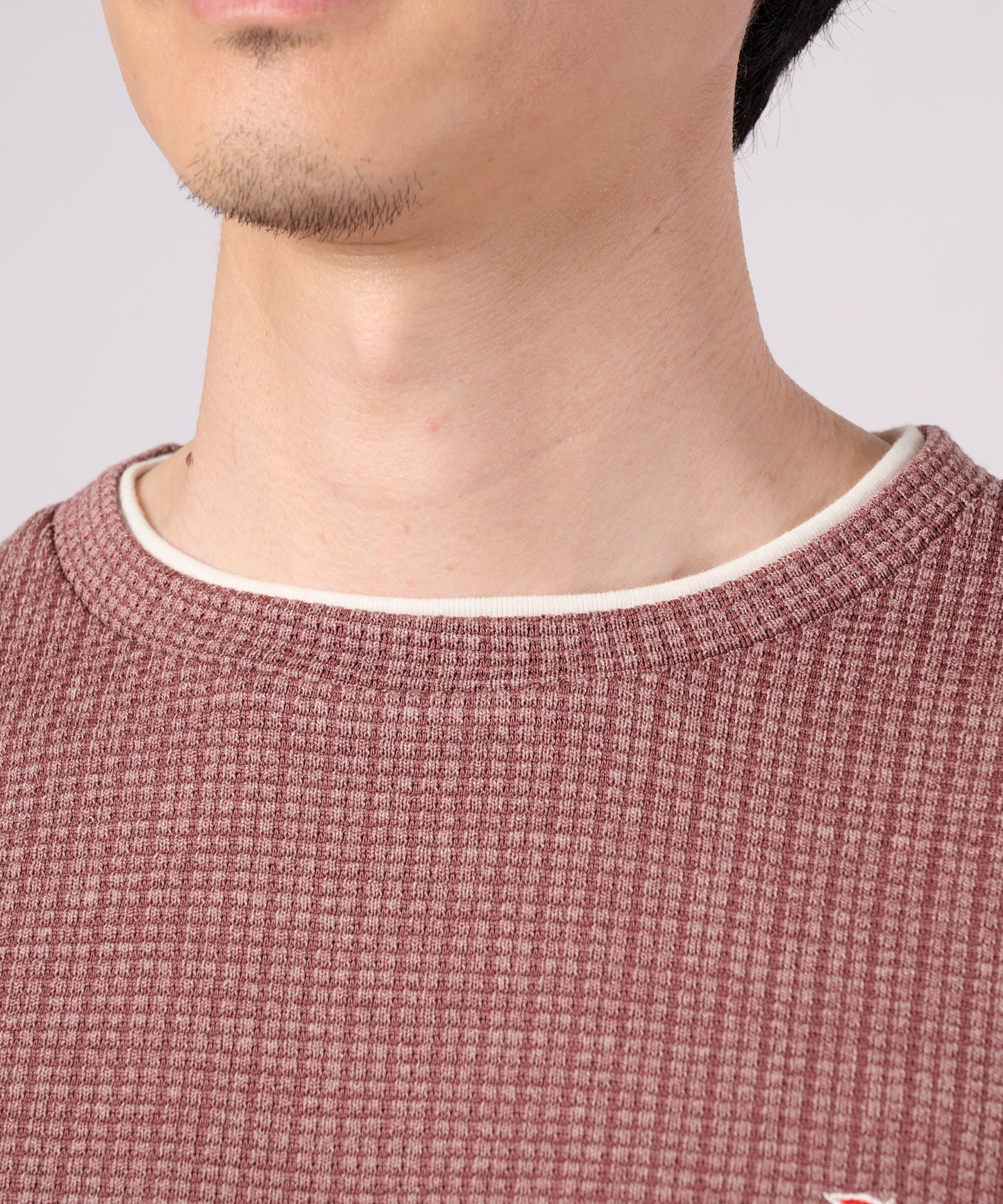 ジャガードワッフル シェア フェイクレイヤード プルオーバー