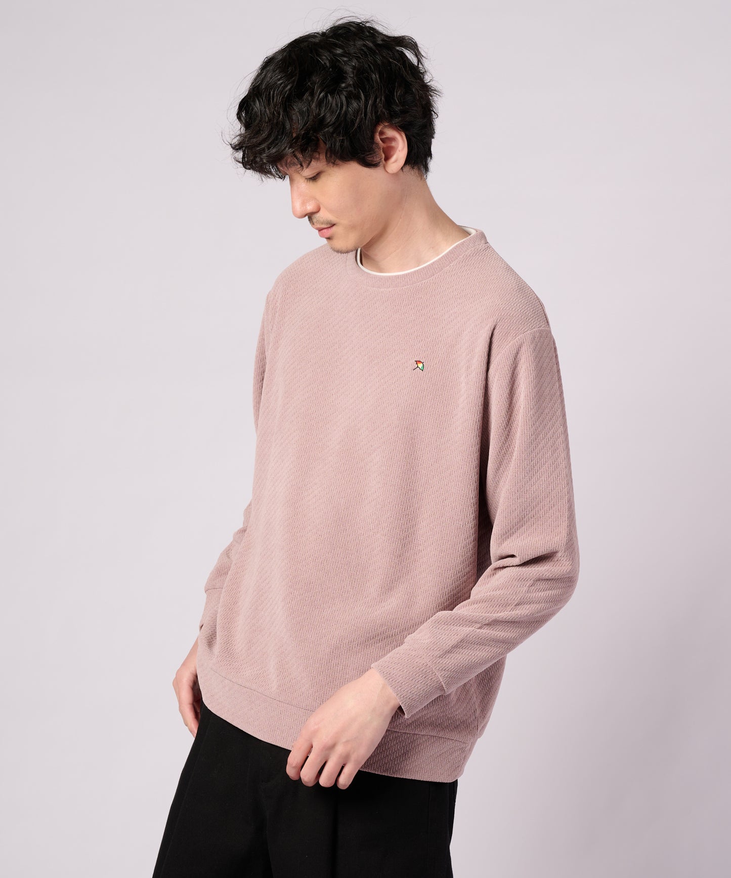 【ポイントUP対象】モールジャガード シェア フェイクレイヤード プルオーバー