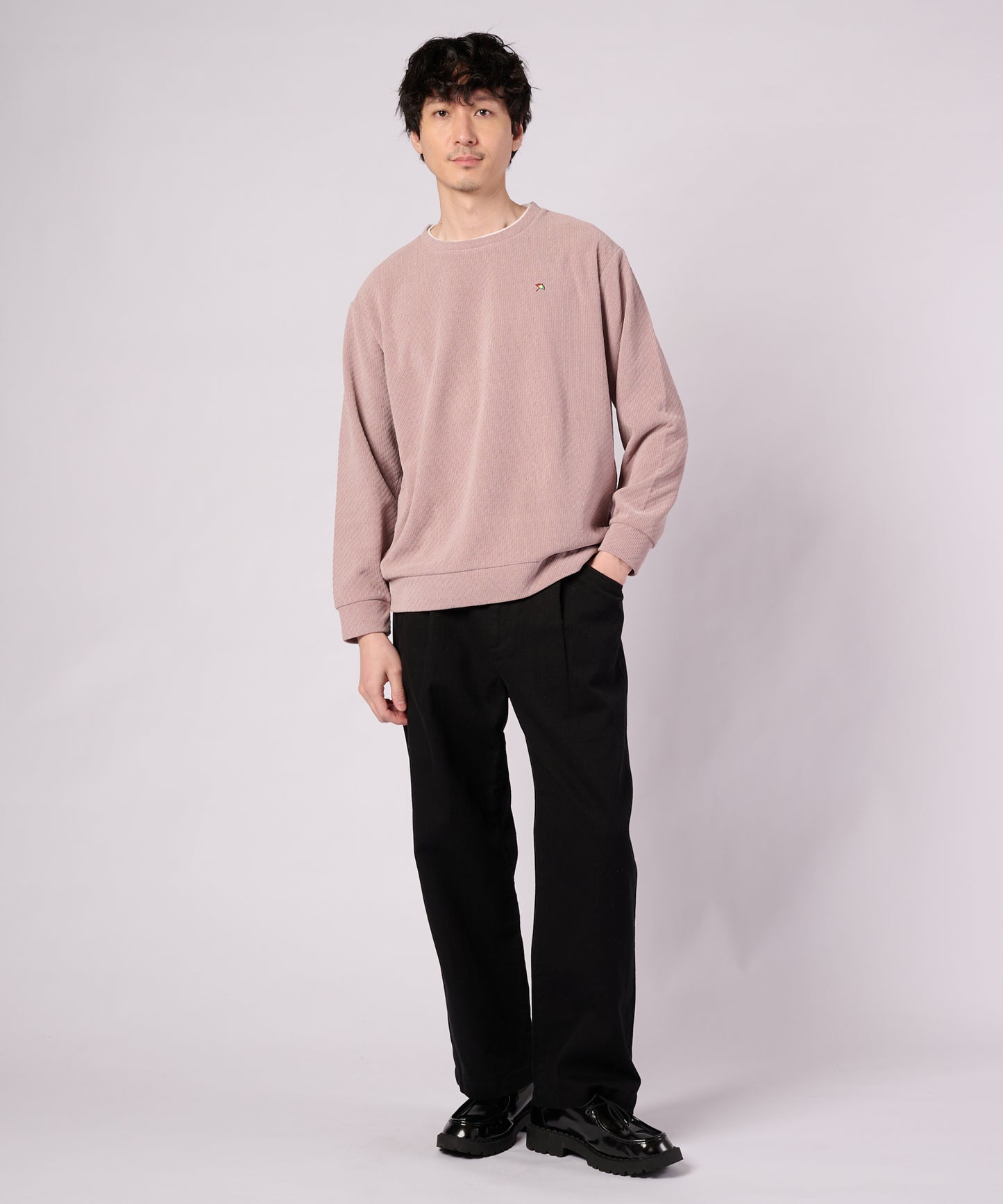 【ポイントUP対象】モールジャガード シェア フェイクレイヤード プルオーバー