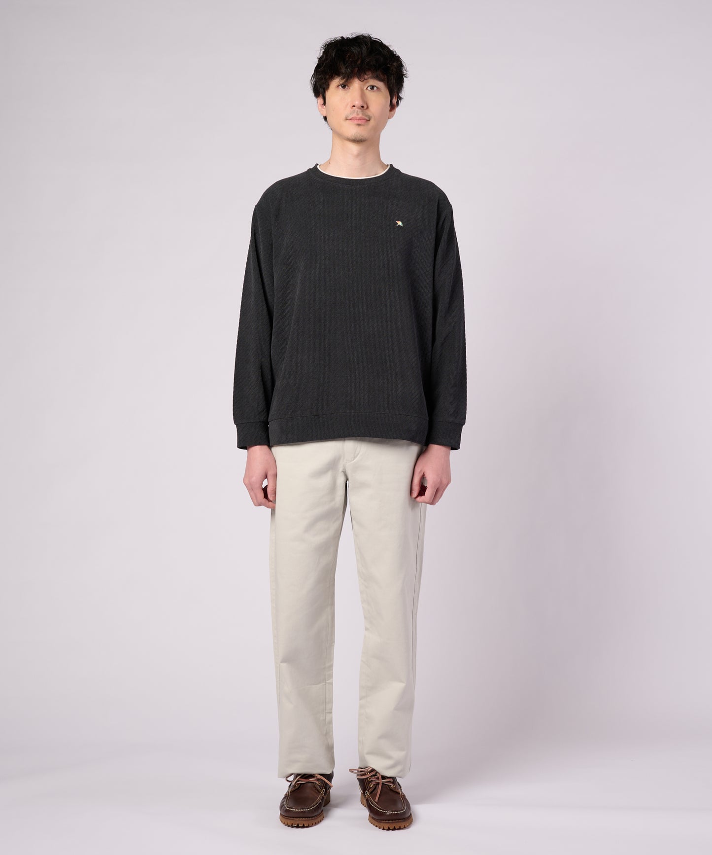 【ポイントUP対象】モールジャガード シェア フェイクレイヤード プルオーバー